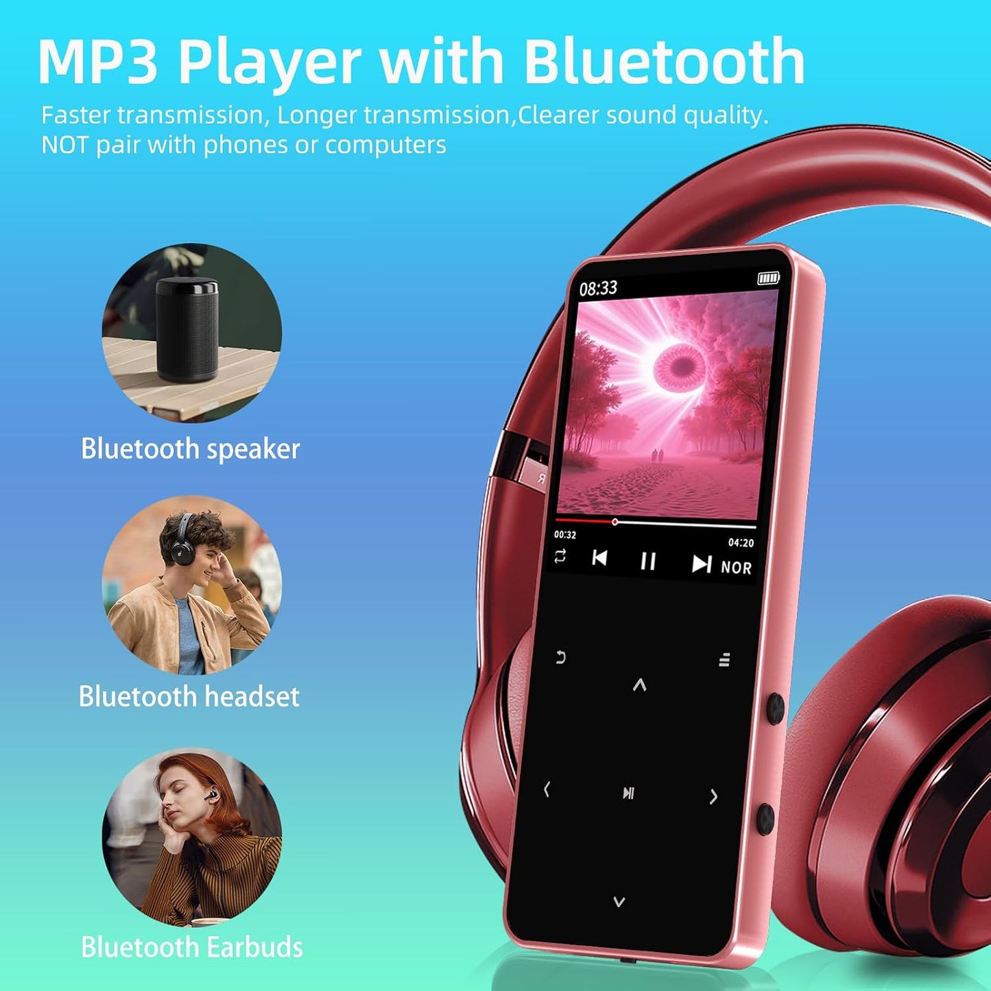 CONODO Mp3 128GB Mp3 32GB Player Bluetooth with Speaker,HiFi Sound Music Player with Bluetooth,FM Radio, Recorder