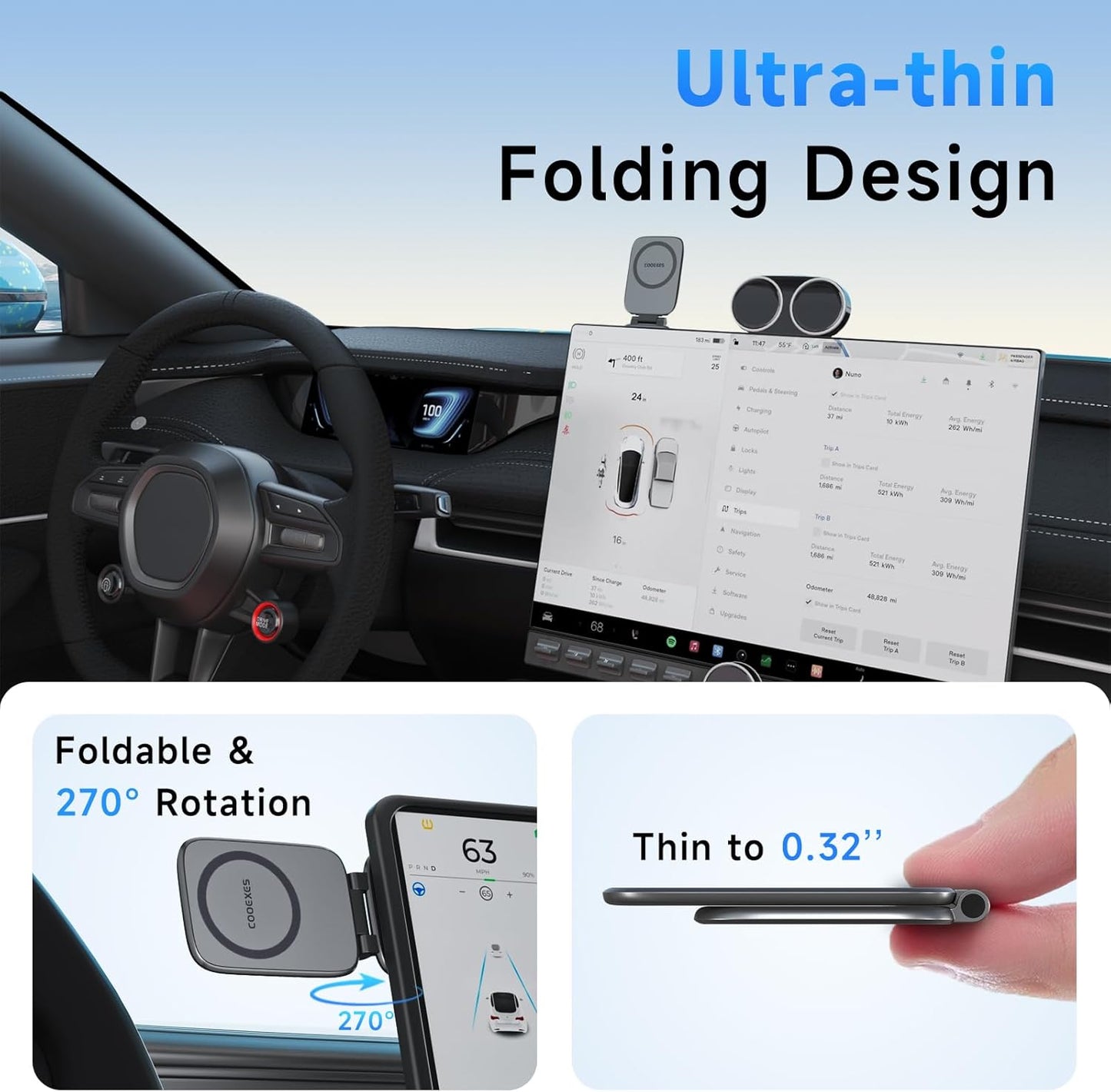 COOEXES Magnetic Phone Holder for Car, MagSafe Car Mount with Dual Side Strong Magnets,Ultrathin Adjustable Cell Phone