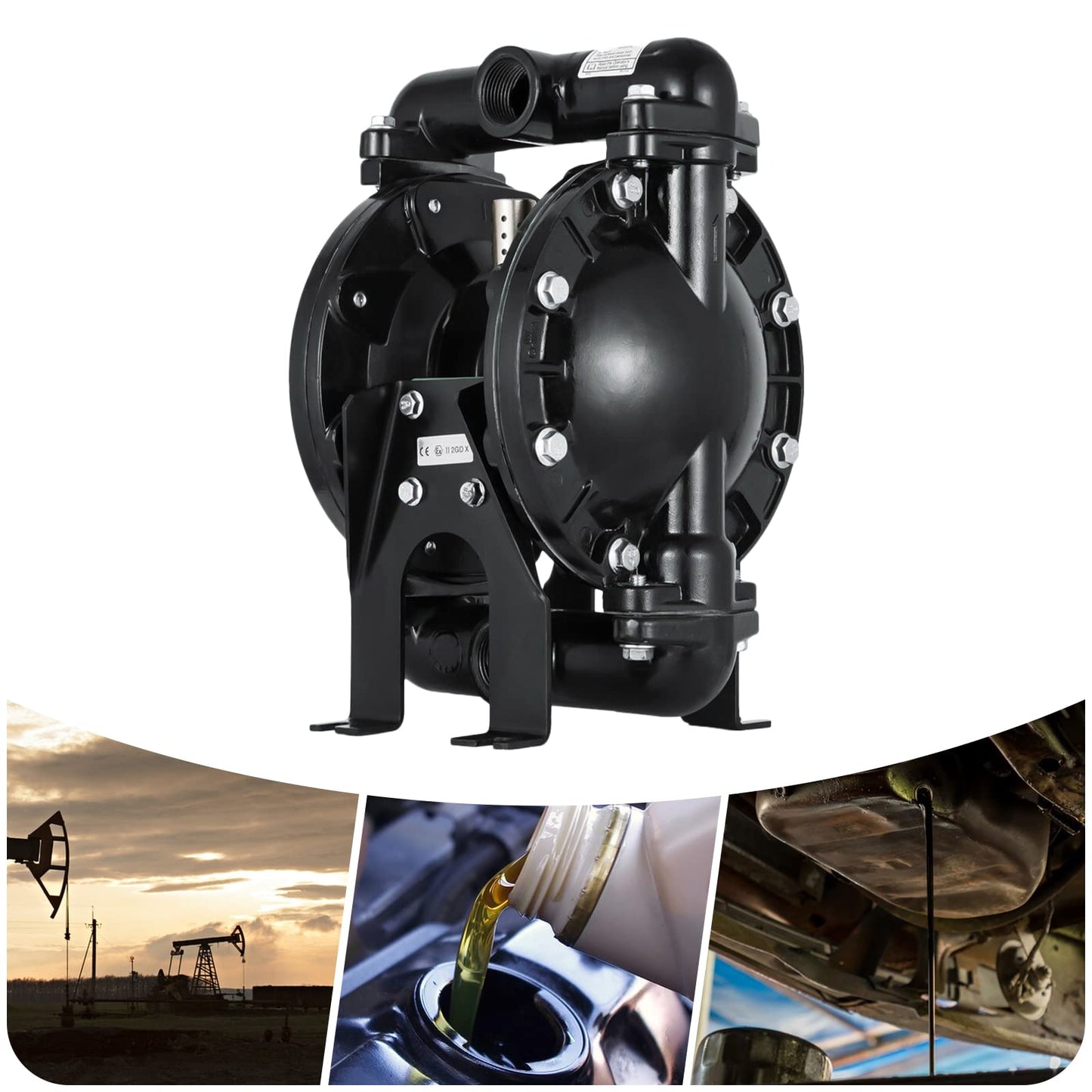 Air-Operated Dual Diaphragm Pump 1-inch Inlet & Outlet Waste Oil Diesel Air Operated Double Diaphragm Pump 35GPM Heavy Duty Pneumatic Diaphragm Transfer Pump 120PSI 150 ℉ for Industrial
