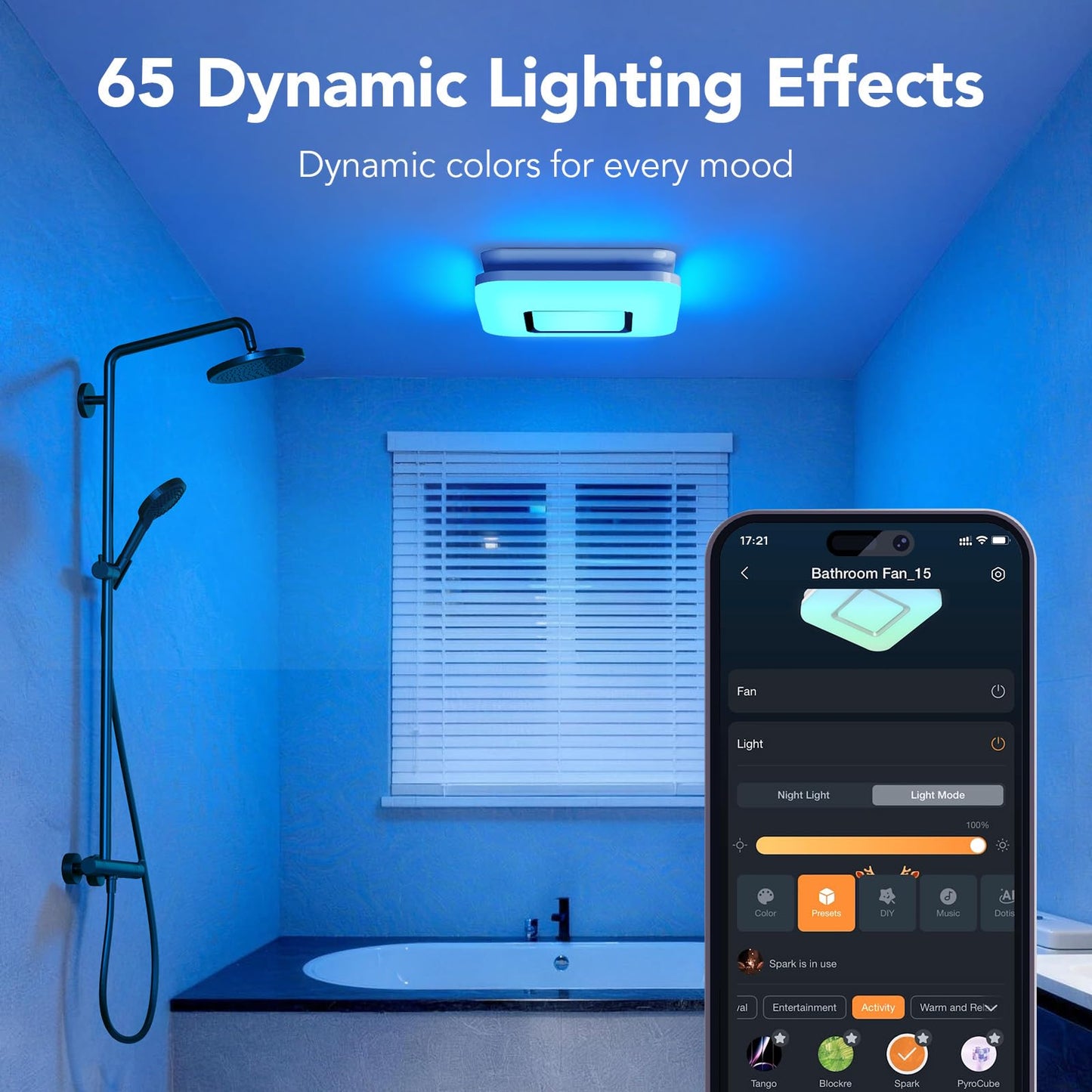 OREiN Matter Smart Bathroom Exhaust Fan with Light (No Speaker), 110 CFM Quiet Bathroom Vent Fan, 2700K–6500K, DIY RGB Lighting, Voice/App/Remote Control, Works with Alexa, Google & Apple Home