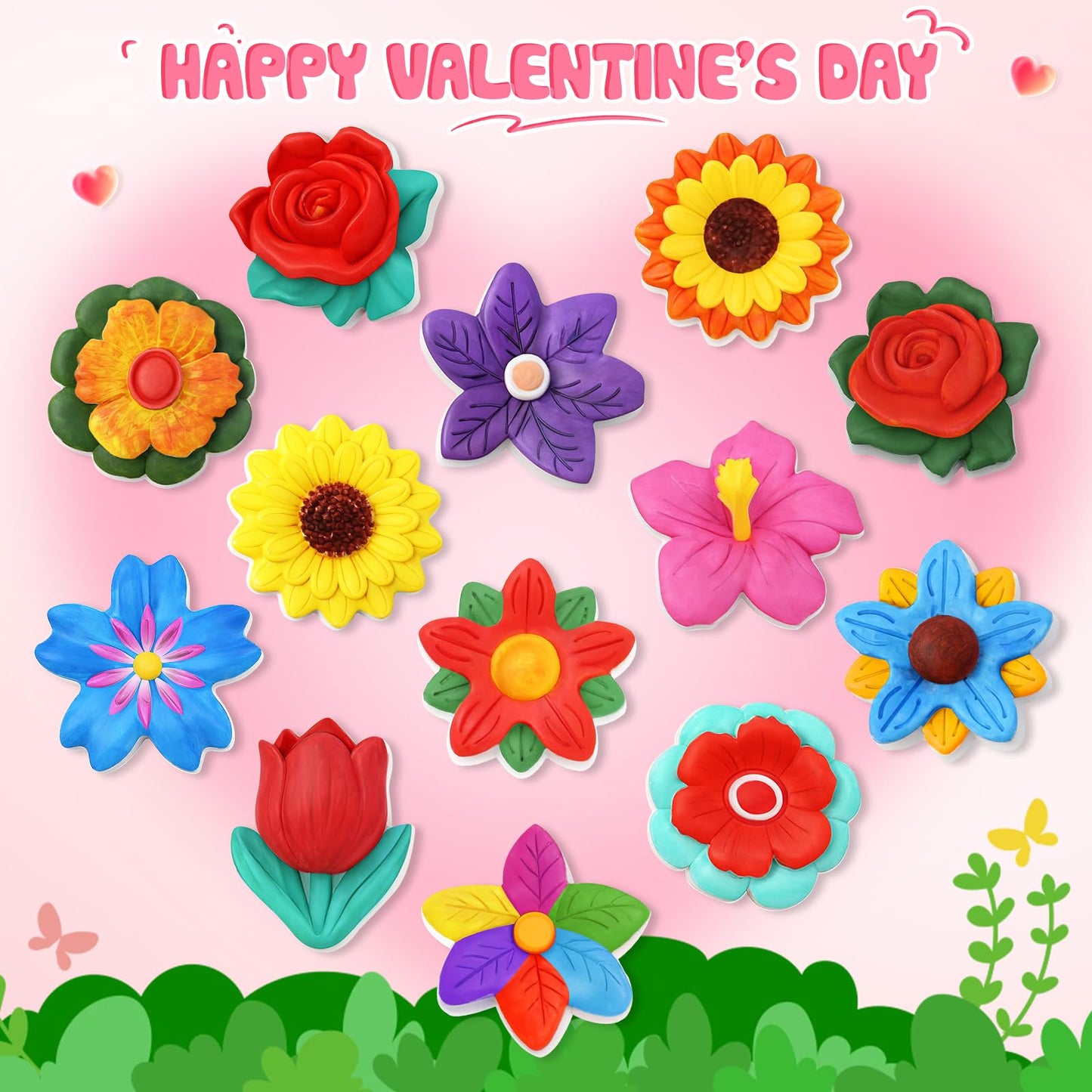 SpringFlower Valentine's Day Cards with Plaster Painting Kit for School Classroom Valentine's Gift Exchange, Valentine's Party Favor for Kids & Art and Craft Activity,24 Pack