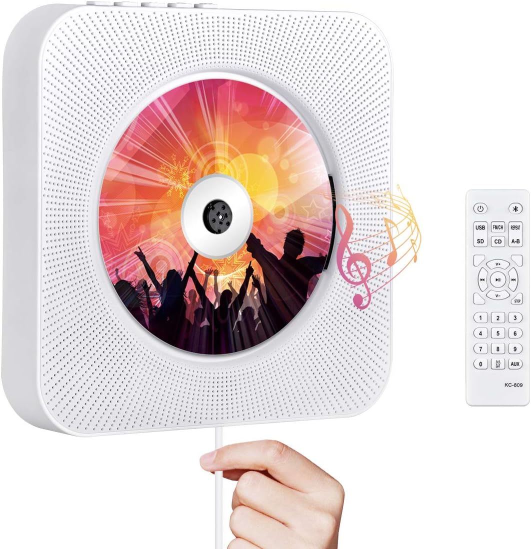 Qoosea MP3 Portable CD Player with Bluetooth, Wall Mountable CD Players Music Player Home Audio Boombox with Remote