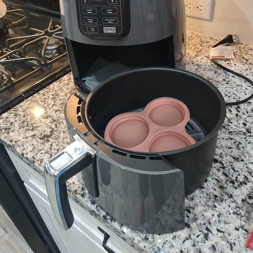 KVZVK Reusable Egg Pan for Air Fryer - Non-Stick 3-Cavity Baking Mold for Perfect Burgers