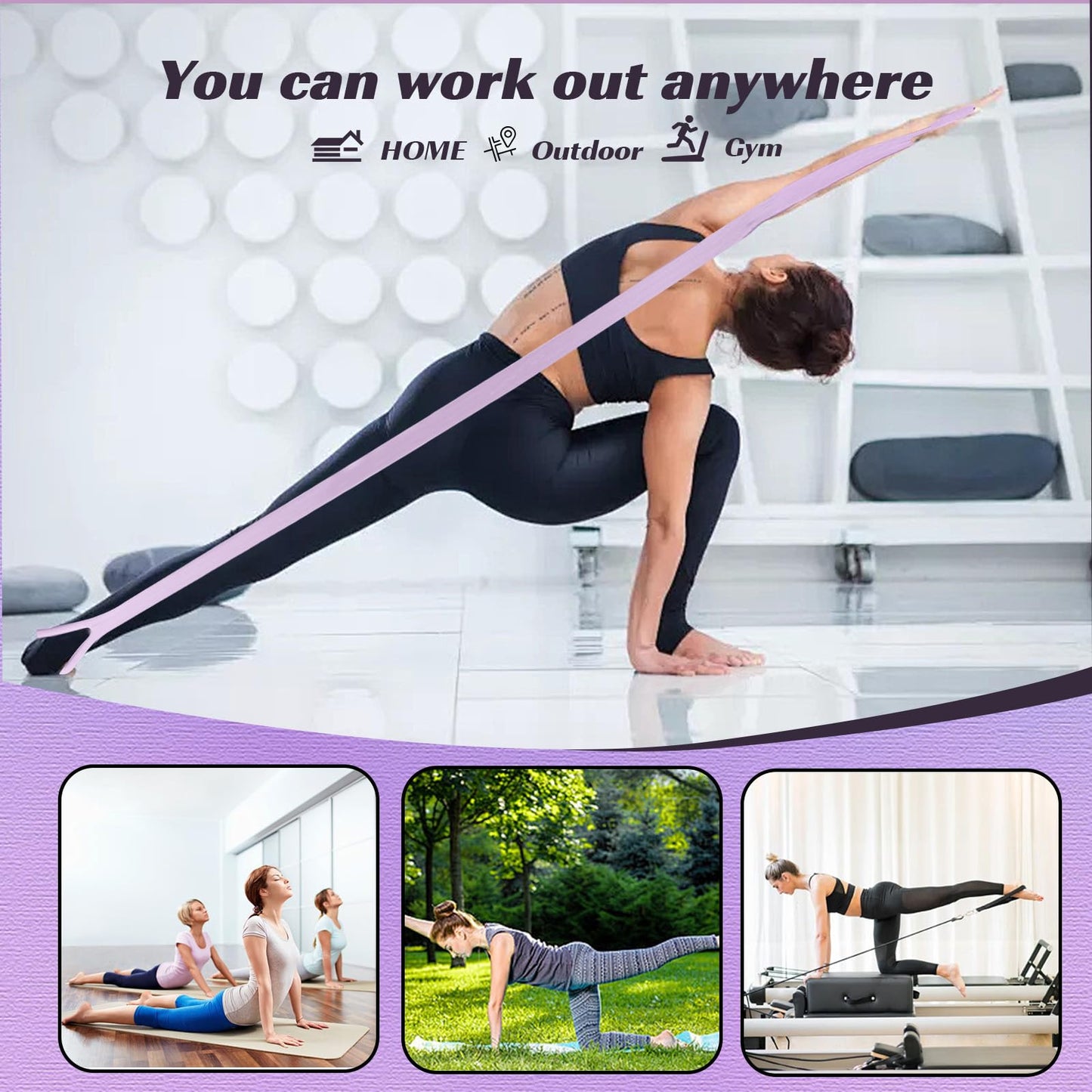 Resistance Band, Figure 8 Fitness Resistance Bands for Exercise Bands, Workout Bands Resistance for Women with Handles, Stretch Bands for Physical Therapy, Yoga, Pilates-Purple