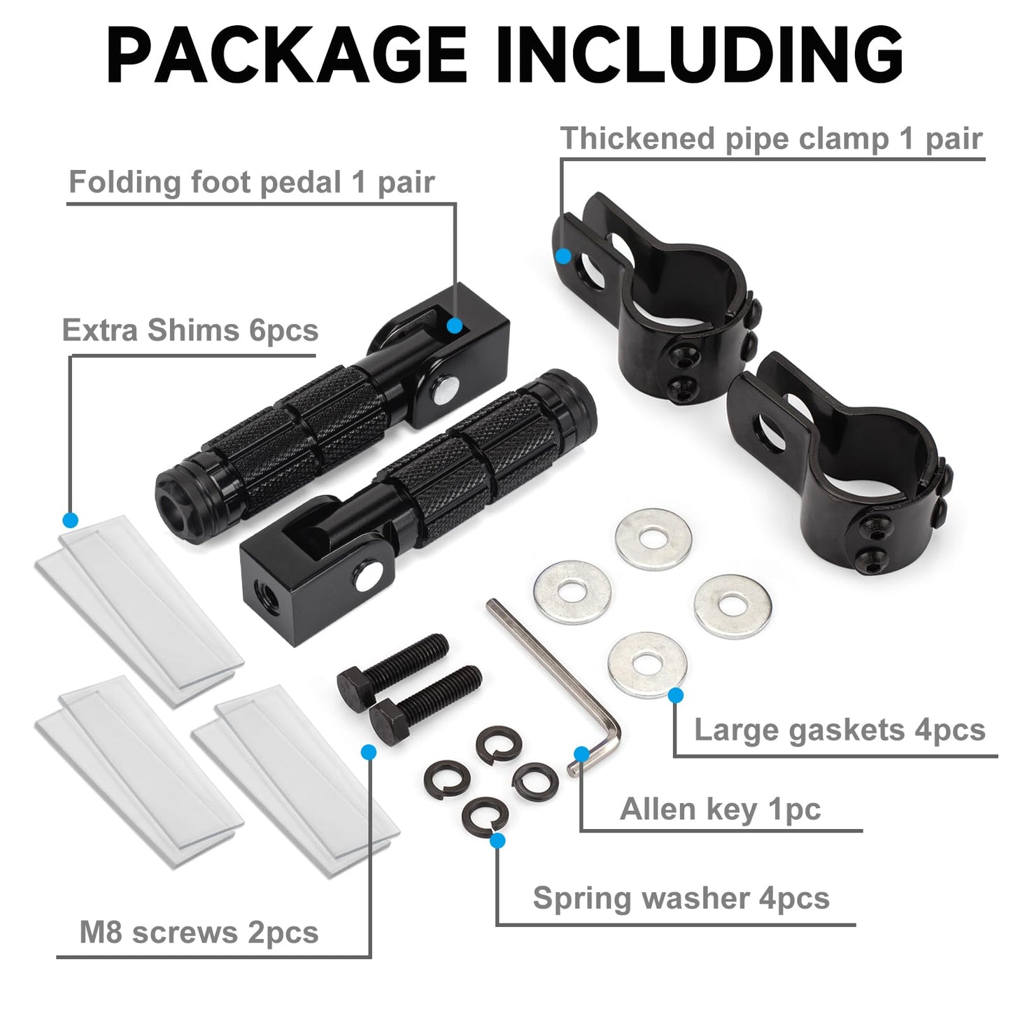 BEAROLNE M8 Motorcycle Foot Pegs CNC Upgraded Foldable Footpegs Anti-Skid Footrest for Yamaha Honda Suzuki Aprilia Electric Car Dirt Pit Bike Motorbike Mini Bike Passenger Pedals (Black)