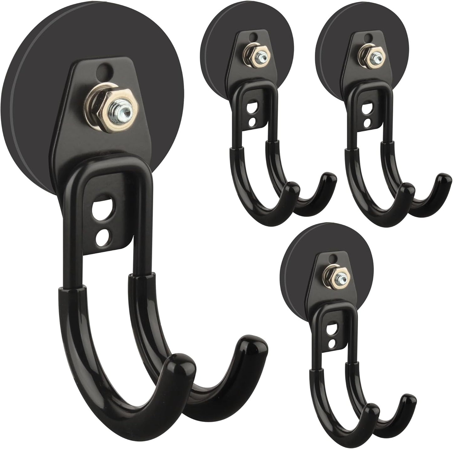 ULIBERMAGNET Heavy-Duty Magnetic Hooks - 4 Pack Black J Hooks with Anti-Slip Coating for Garden Tools & More