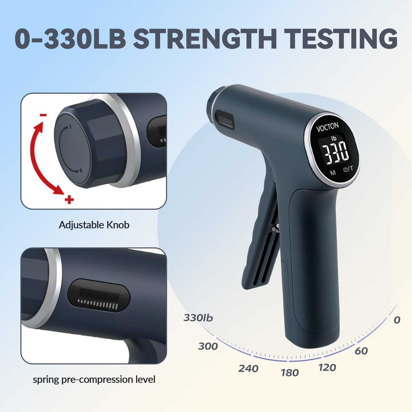 330lbs/150KG Handful Grip Strength Tester, Electronic Hand Dynamometer & Exerciser with Adjustable Resistance Trainer, LCD Screen, Ergonomic Handle for Home and Gym Use(Battery Not Included)