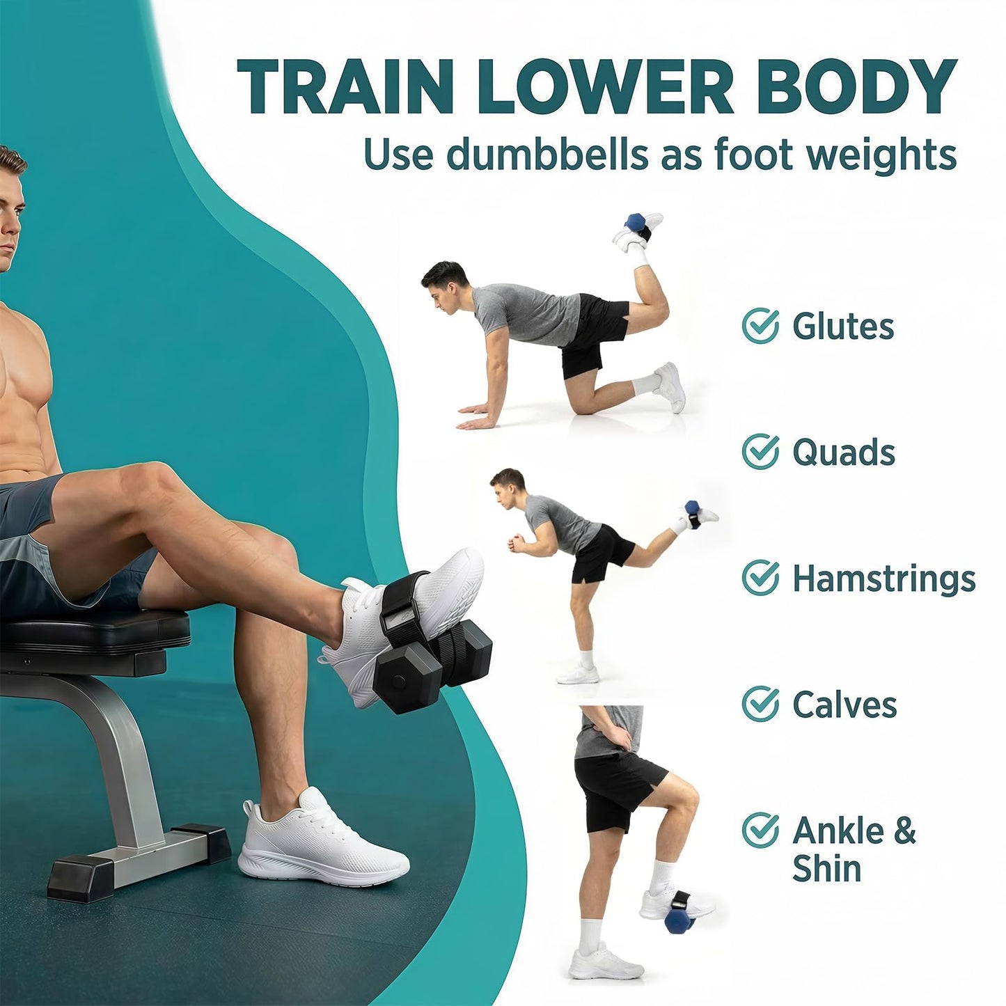 Dumbbell Foot Attachment,Glute Kickbacks & Leg Workouts,Tibialis Trainer, Adjustable Ankle Weights, Leg Workouts at Home for Hip Flexors,Ankle Straps for Weight Lifting,Foot Weight Training Equipment