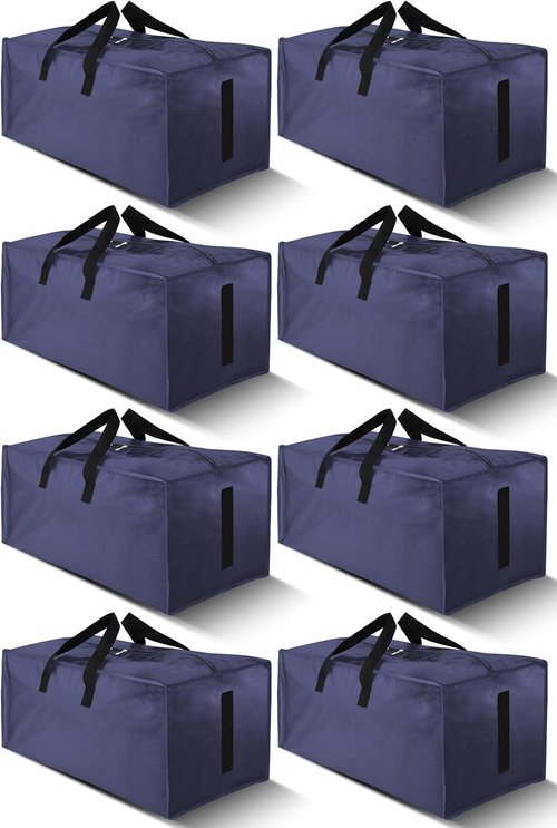 HOMESURE Large Water-Resistant Moving Bags - 8 Pack Heavy-Duty Storage Totes with Zippers & Handles | Space-Saving Blue Design