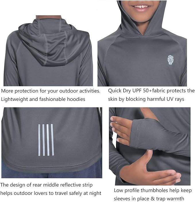 Hoodies for Boys Outdoor Recreation Shirts - Youth Athletic Tops Sun Protection UPF 50+