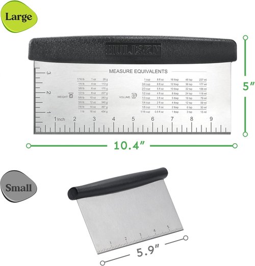 HULISEN Large Bench Scraper - 10-Inch Stainless Steel Dough & Pastry Cutter with Measuring Scale