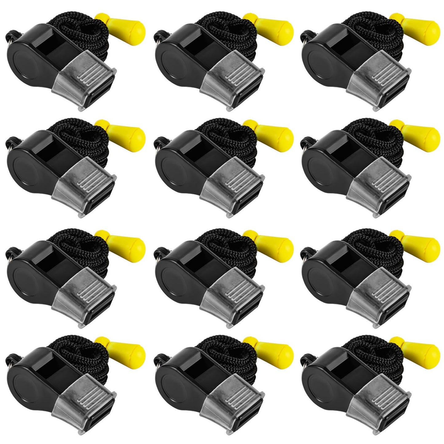 SUYAMI 12 Packs Sport Whistle with Lanyard, for Coach, Referee, Official (Black)