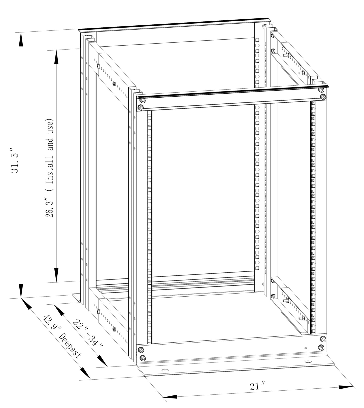 4-Post 15U Open Frame Server Rack for 19" IT Network Equipment & A/V Devices，22"-35" Adjustable Depth，Heavy Duty Free Standing Rack for Servers & AV Gear