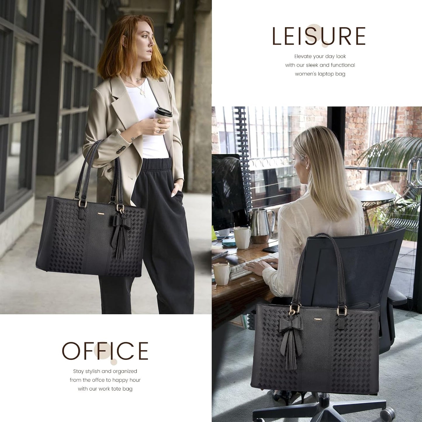 LOVEVOOK 15.6 Inch Laptop Tote Bag for Women Waterproof PU Leather Computer Bags for Business Office Work Briefcase
