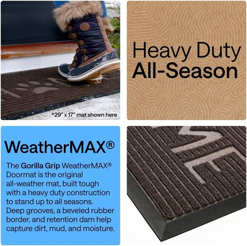 GORILLA GRIP Waterproof All-Season WeatherMAX Doormat - 47x35 Natural Rubber, Stain & Fade Resistant, Easy Clean Espresso
