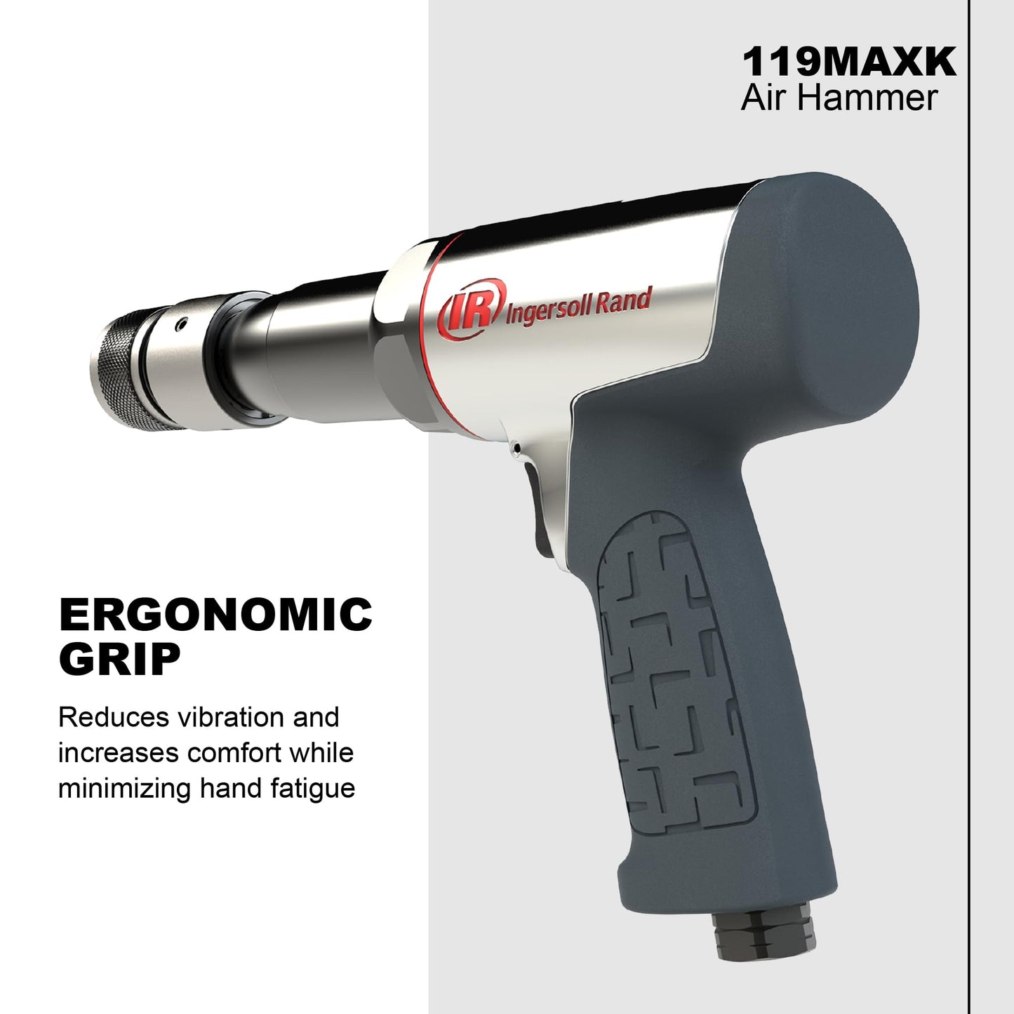 Ingersoll Rand 119MAXK 3 1/2" Stroke Long-Barrel Air Hammer Kit, Max Rotational Speed Up to 2,530 BPM, Includes 5 Chisel Attachments