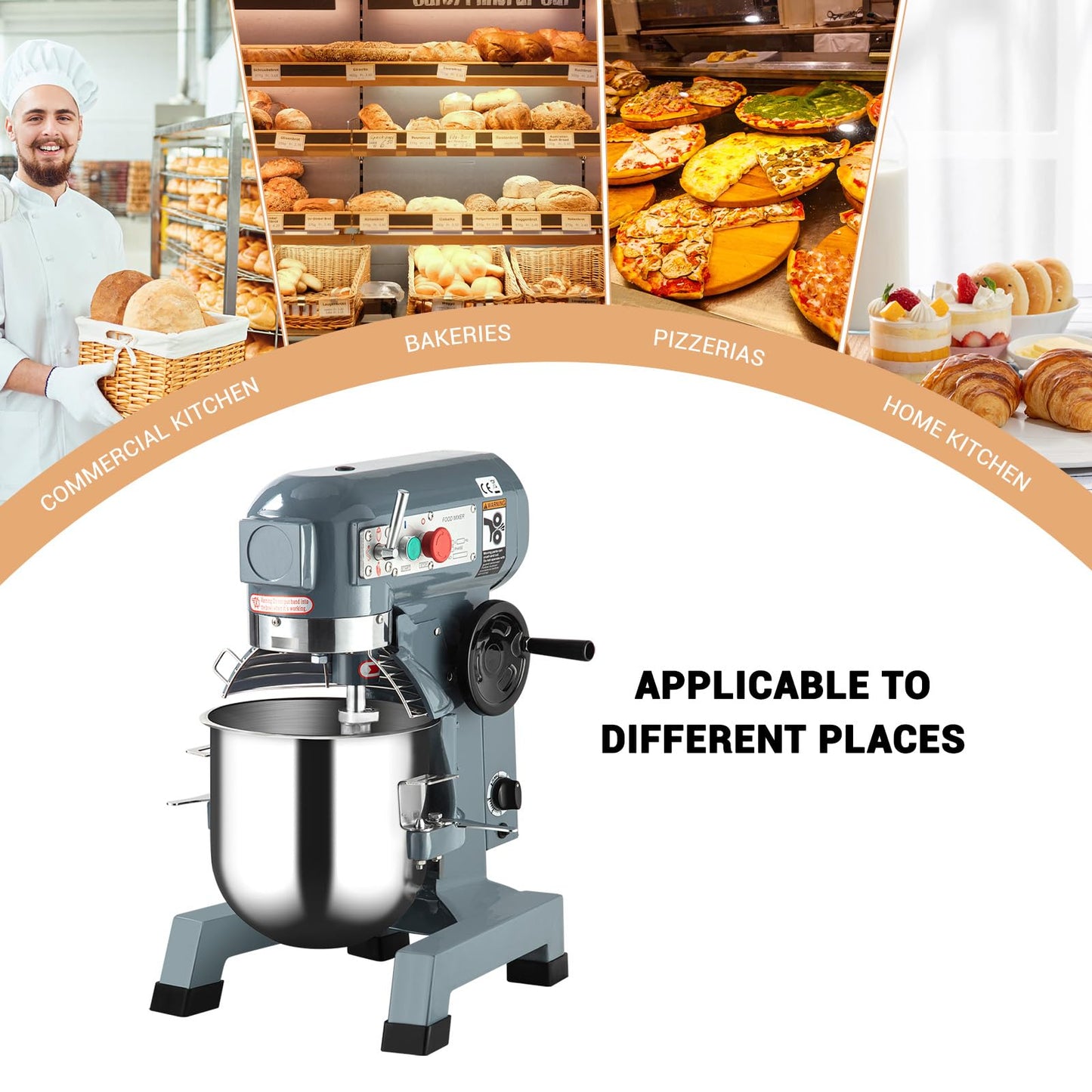 15Qt Commercial Food Mixer, 660W Commercial Stand Mixer with 3 Speeds Adjustable, Heavy Duty Electric Dough Mixer with Stainless Steel Bowl, Dough Hooks &Whisk Beater, for Bakery Pizzeria