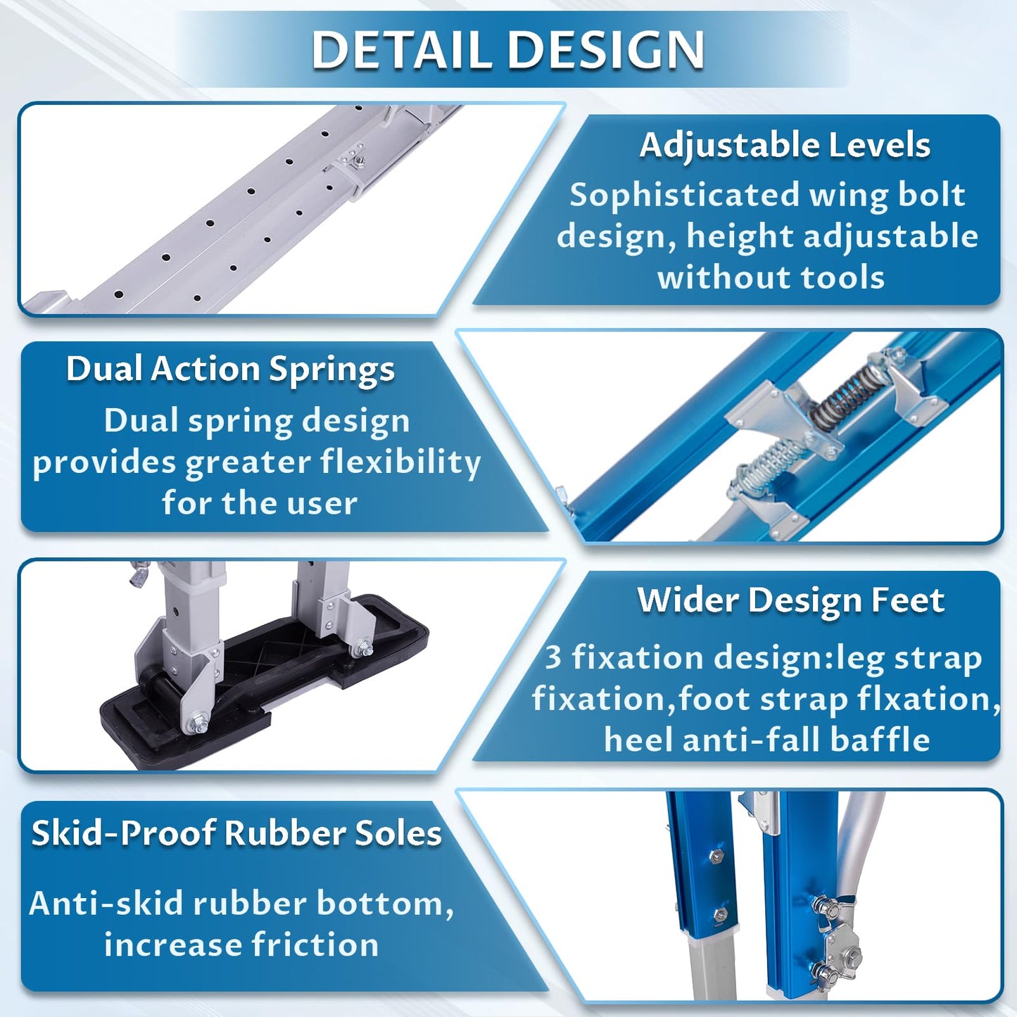 Hooomyai Drywall Stilts 18-30 inch Adjustable Height Aluminum Painting Tool Stilt with Knee Pads Protection Ideal for Painting, Finishing, and Cleaning – Blue