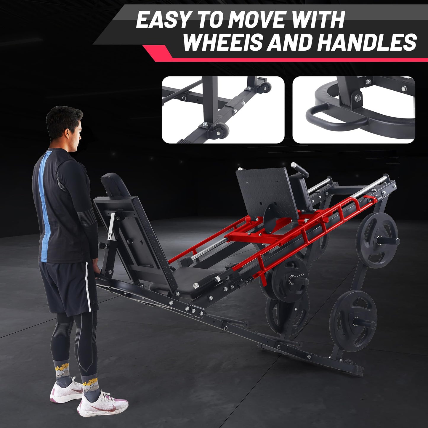 GarveeLife Leg Press Hack Squat Machine, 2 in 1 Leg Press Machine for Home Gym with Linear Bearing, Specialty Hack Squat Machine with Calf Block for Full Lower Body Workout, Red