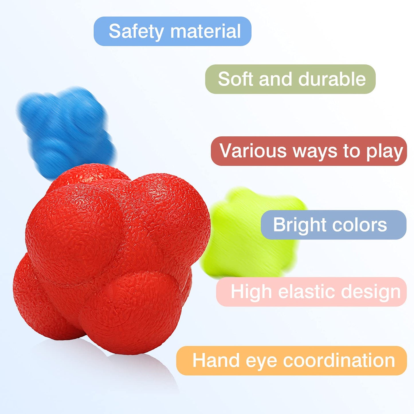 3 Pcs Reaction Ball Rubber Reflex Ball for Hand Eye Coordination Training Bounce Reaction Balls Different Level Reaction Training Ball for Agility Training Equipment Reflex Speed, Blue, Red, Yellow