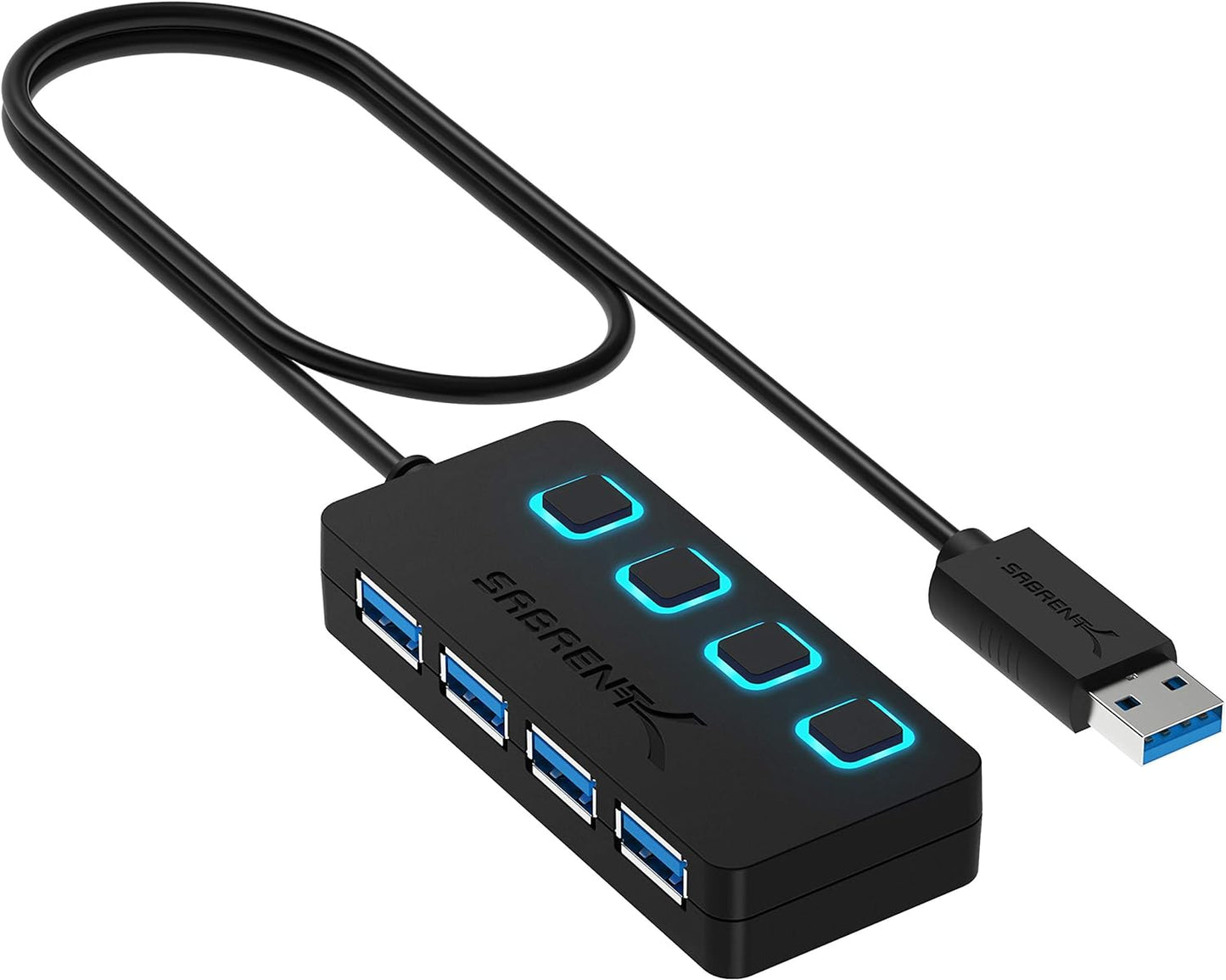 SABRENT 4-Port 3.0 2 (HB-UM43) USB Hub with Individual LED Power Switches - Slim, Portable Design - Ft Cable - Fast