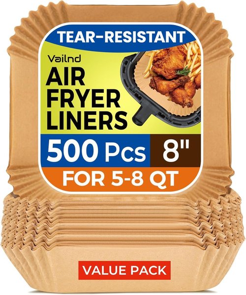 Air Fryer Liners - 500 Pcs Unbleached Parchment Paper | 8" Square Non-Stick & Leakproof Baking Sheets