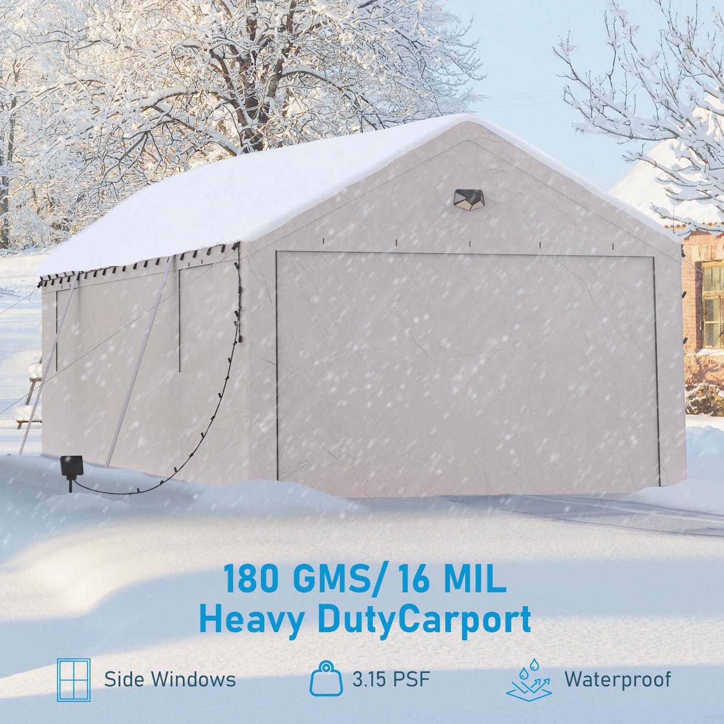 Benass 13x25 FT Heavy Duty Carport Canopy, Drive-Through Portable Garage with Roll-up Doors, Screened Windows, Removable Sidewalls, All-Weather Waterproof Shelter for SUV, Boat & Outdoor Storage