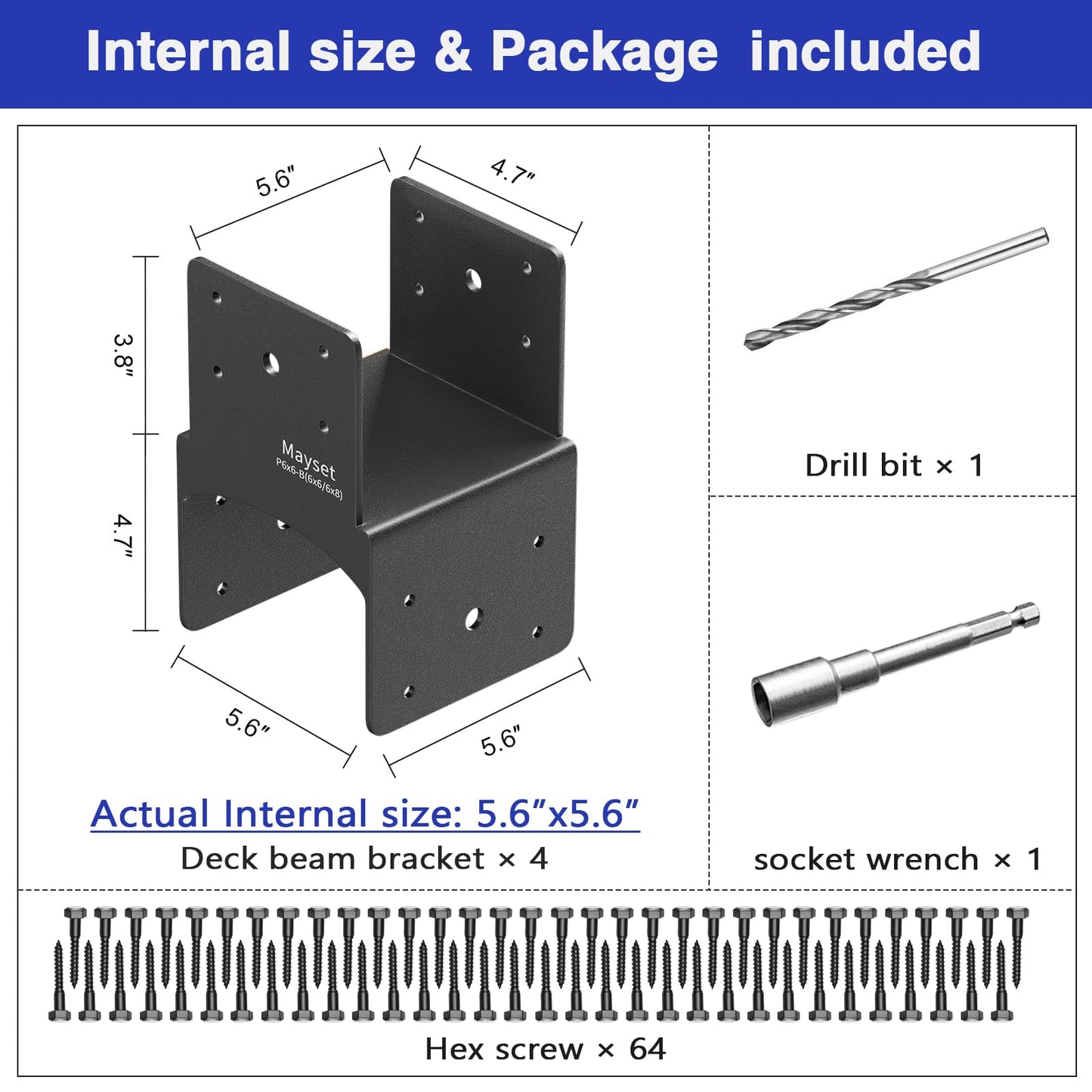 Post Anchor Connector,Stainless Steel Beam Anchor Connector, Post Base Bracket for Supporting Wood Beams,Post to Beam (4Pack, P6x6-B(6x6/6x8))