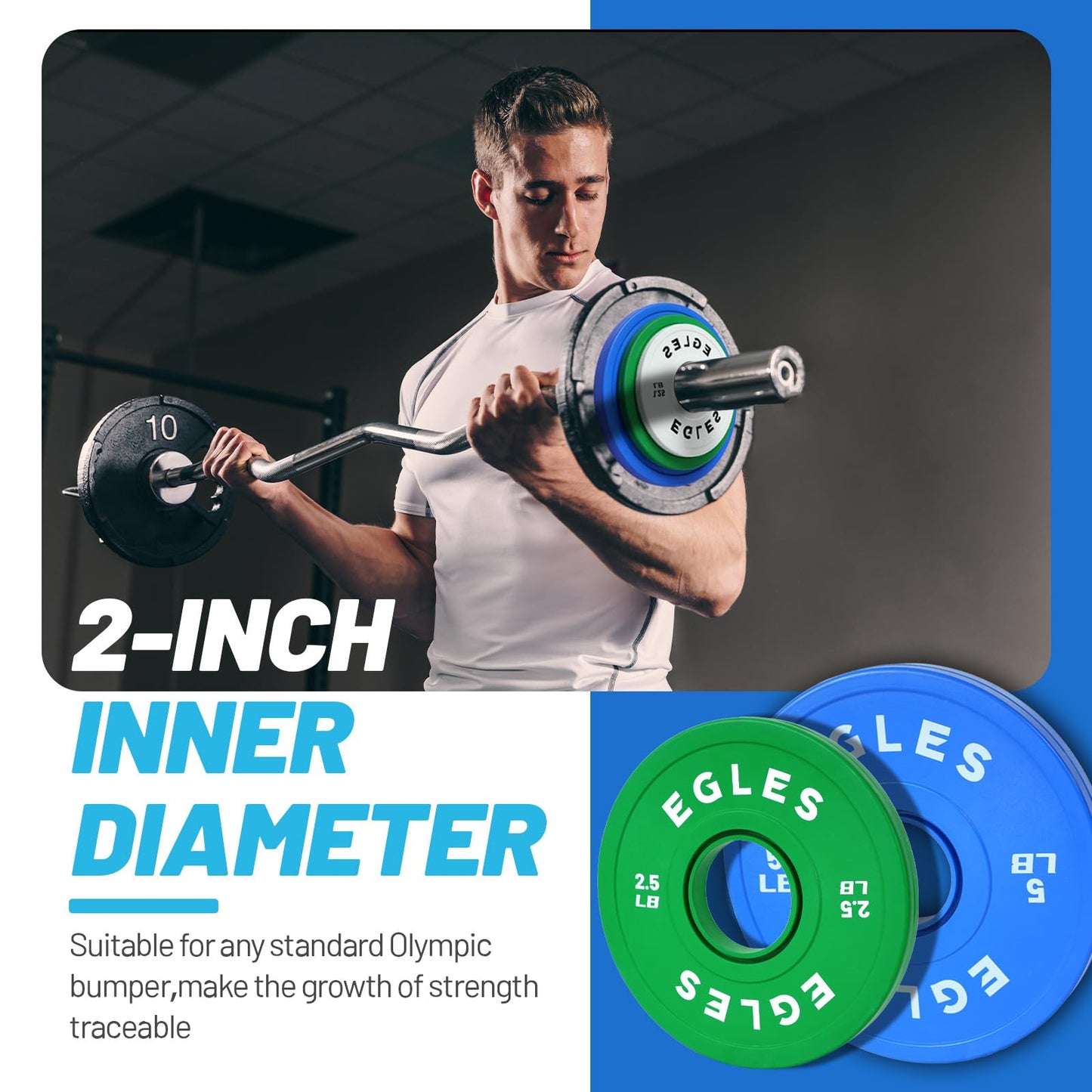 EGLES Change Plates Set 15LB- Green&Blue Rubber-Coated Weight Plates in Pairs, Olympic Bumper Plates, Color-Coded, IWF Standard, Fit 2-Inch Barbells Strength Training Weight Plates Gym & Fitness