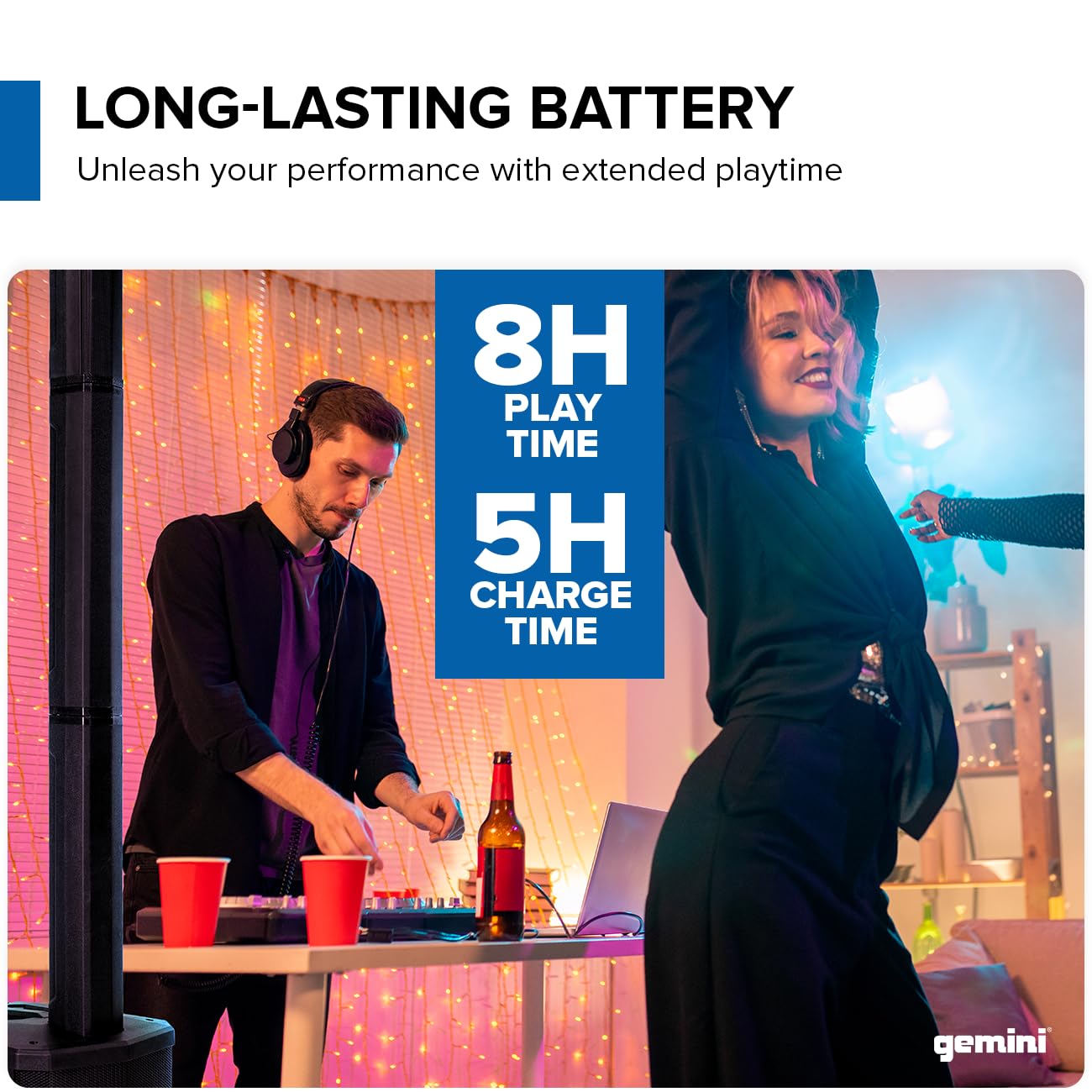 Gemini Battery Powered PA System - Wireless Line Array Speakers with Subwoofer, 185W Column Array, Built-in Mixer, 8 Hour Battery, DJ Karaoke Outdoor Events (WPX-2000TOGO)