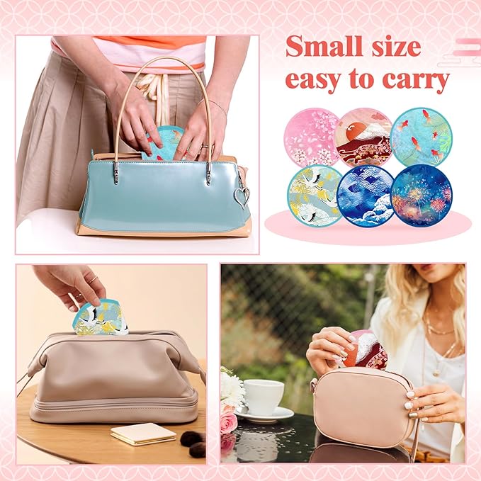 Mototo Foldable Flying Disc Fans, 30PCS Japanese Foldable Disc Fan 8 Inch Pop up Round Collapsible Hand Fan Bulk with Pouch for Women Purse Travel Beach Game Wedding Party Favor Decoration, 6 Style