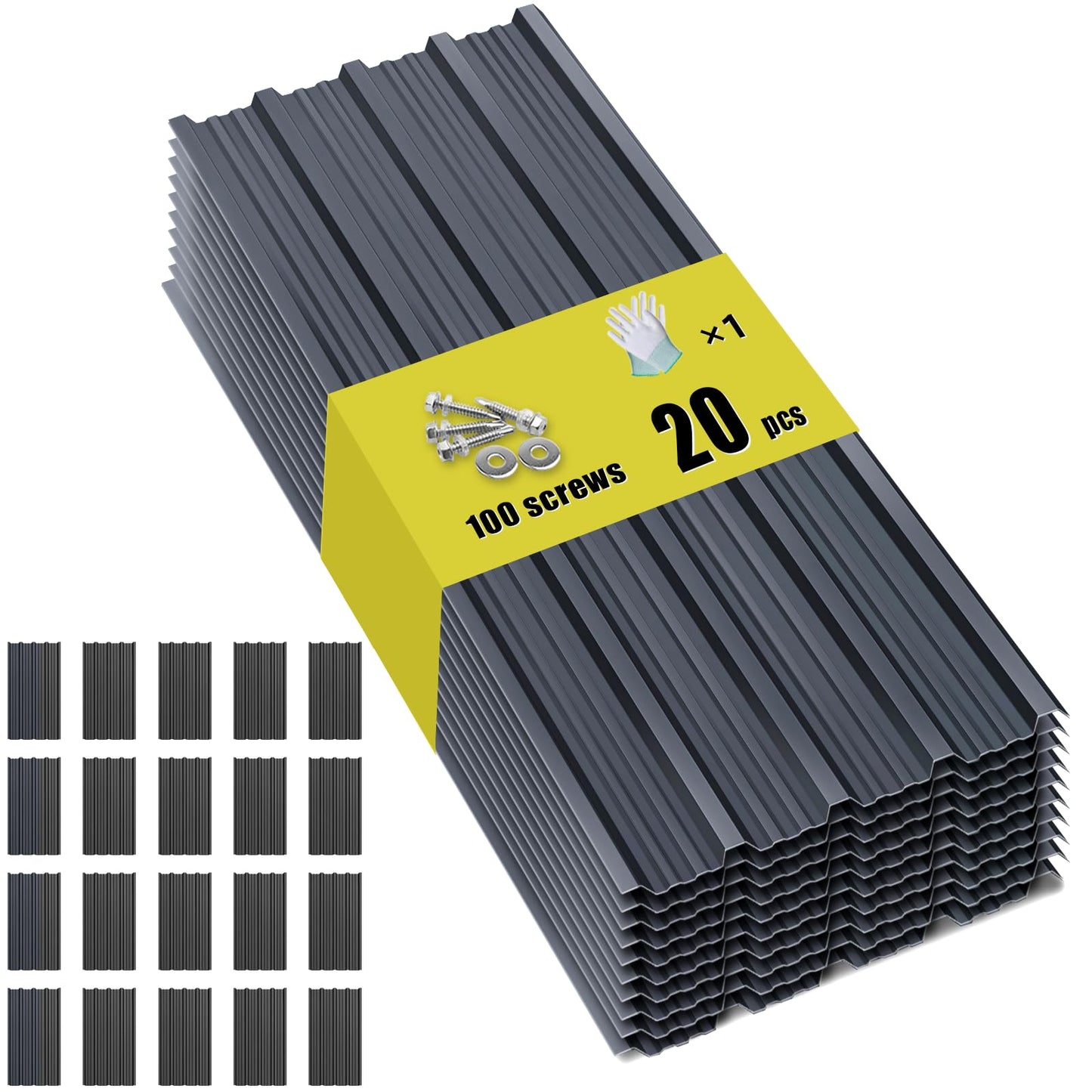 Metal Roofing Panels - 20 Pcs Corrugated Pergola Roofing Panels Heavy Duty Waterproof Tin Roof Materials for Shed Gazebo Garages Patio Siding 42.52x17.7in, Grey