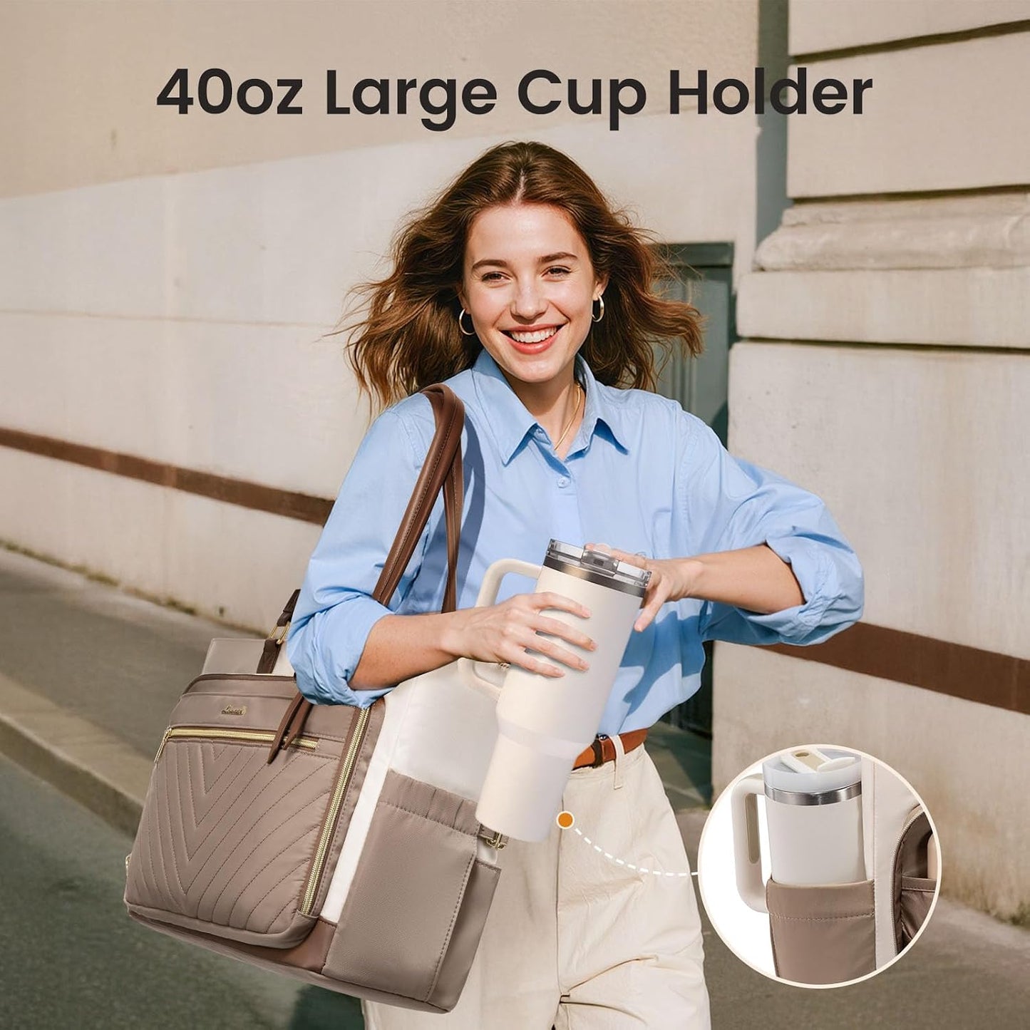 LOVEVOOK 15.6 Inch Laptop Tote Bag for Women, Work Bag Teacher Tote with Large Cup Holder, Quilted Nurse Diaper Bag
