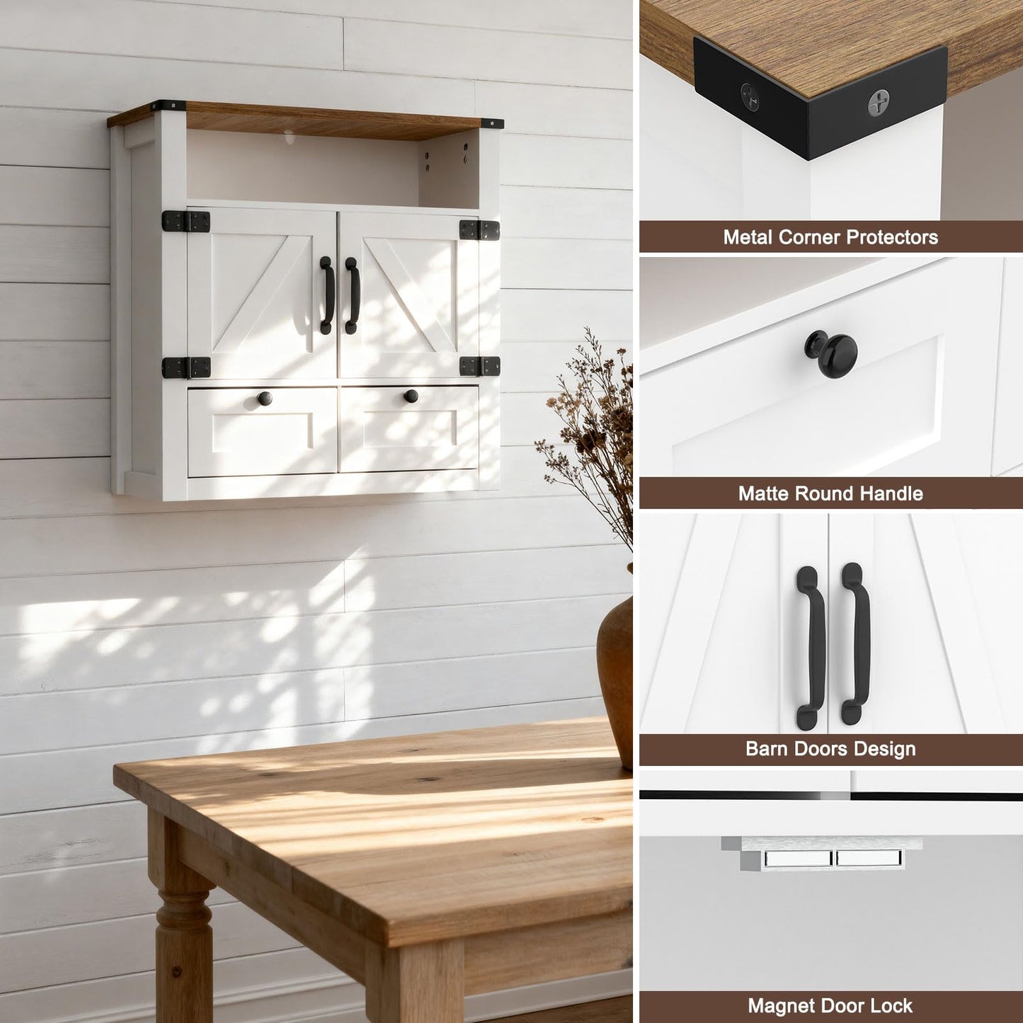M METERXITY Bathroom Wall Cabinet, Farmhouse Medicine Cabinet with Mirror, Drawer, Barn Doors, Over the Toilet Storage Cabinets Wall Mounted for Bathroom Kitchen Laundry Entrance, Rustic