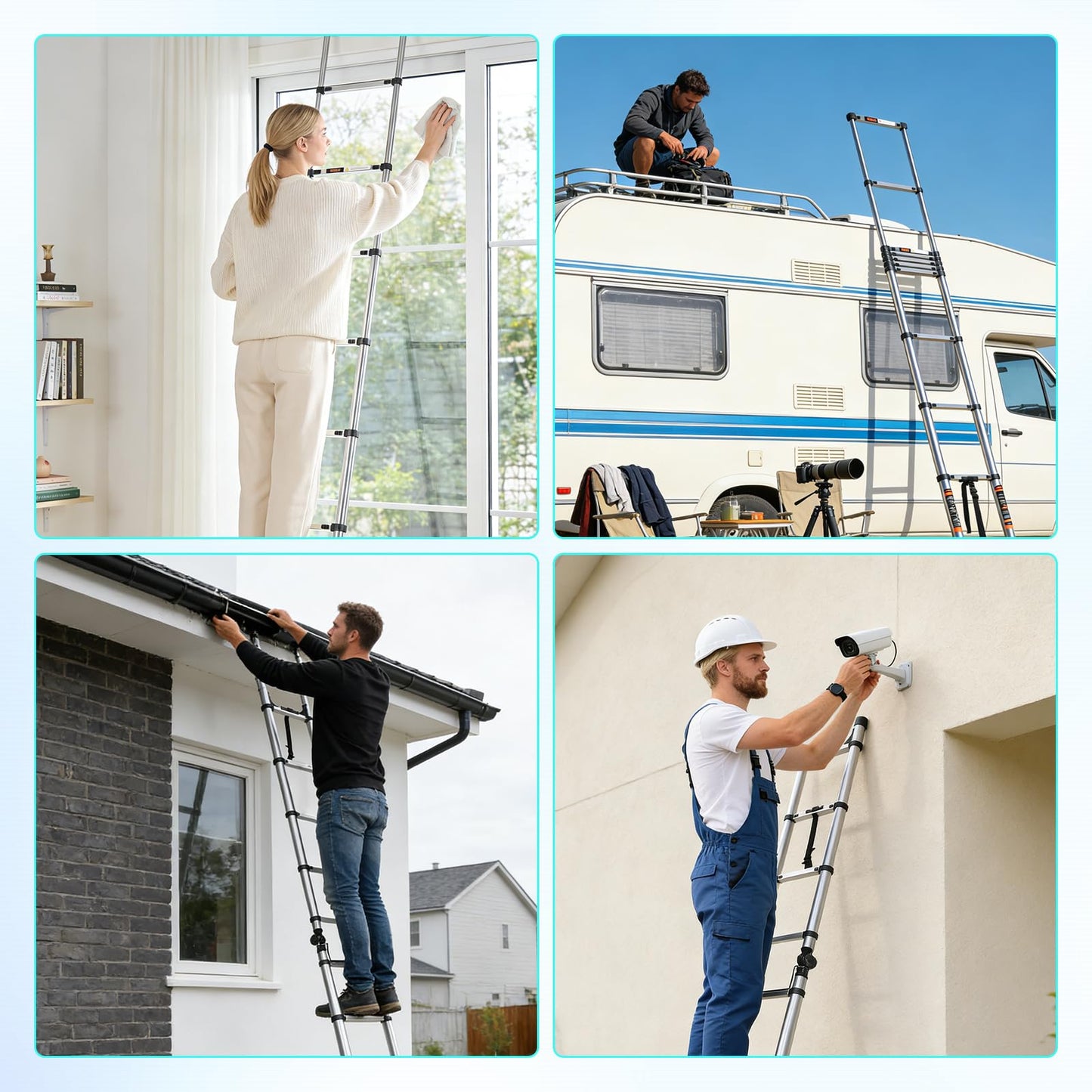 Telescoping Ladder,16.5 FT Extension Ladder w/Hooks, Stabilizers,Wheels, Heavy Duty 330lbs Max Capacity, Collapsible Folding Ladder for Rv,Roof,Outdoor