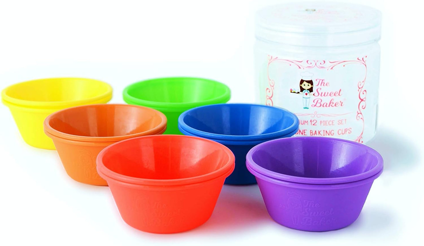 Professional Silicone Baking Cups - Premium 12 Piece Set | Reusable BPA-Free Cupcake & Muffin Pans