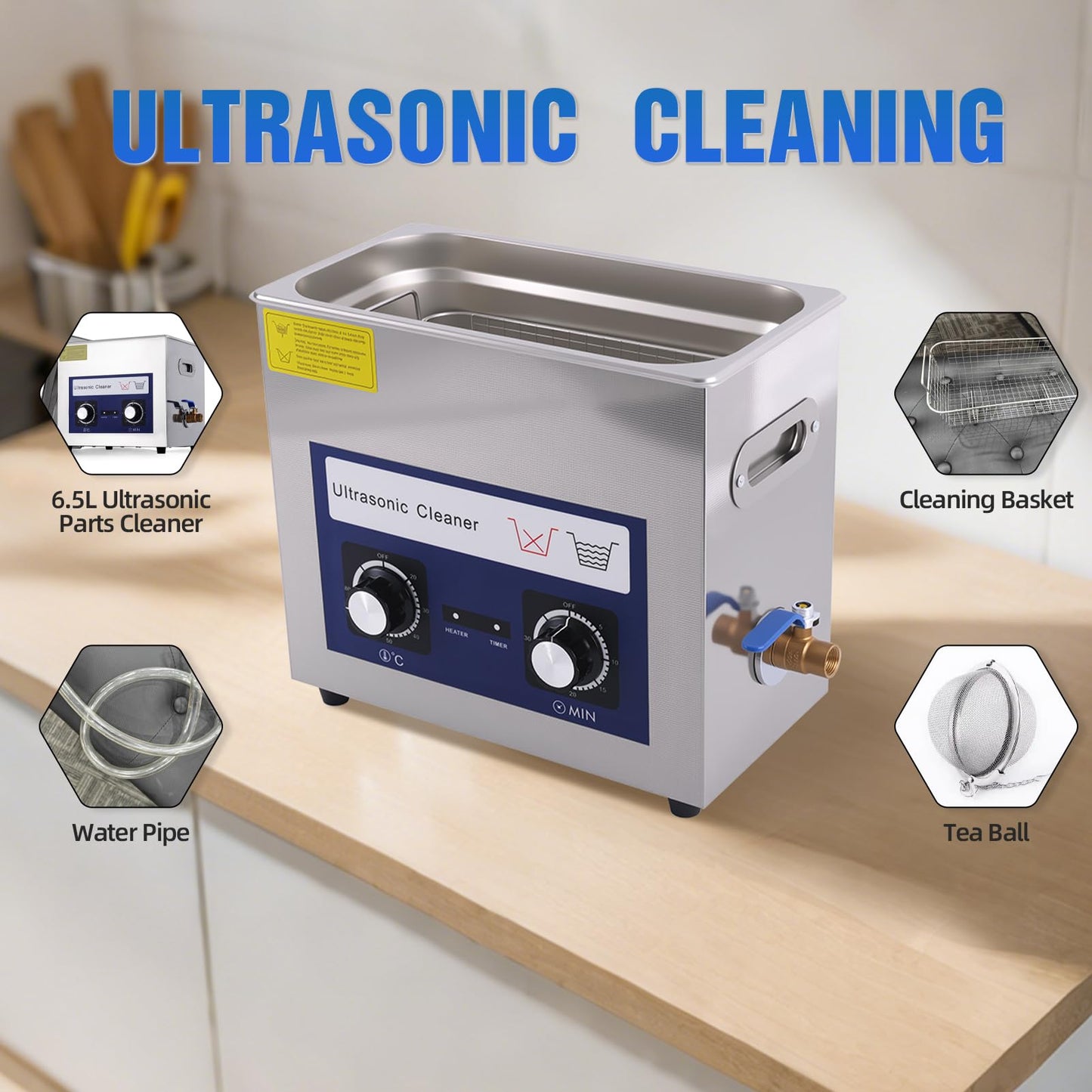 DACAT-RICHFU 6.5L Ultrasonic Cleaner Machine with Heater Timer, 180W Stainless Steel Ultrasonic Washing Machine, 40KHz Sonic Jewelry Glasses Parts Washer for Jewelry Eyeglasses Tools Parts