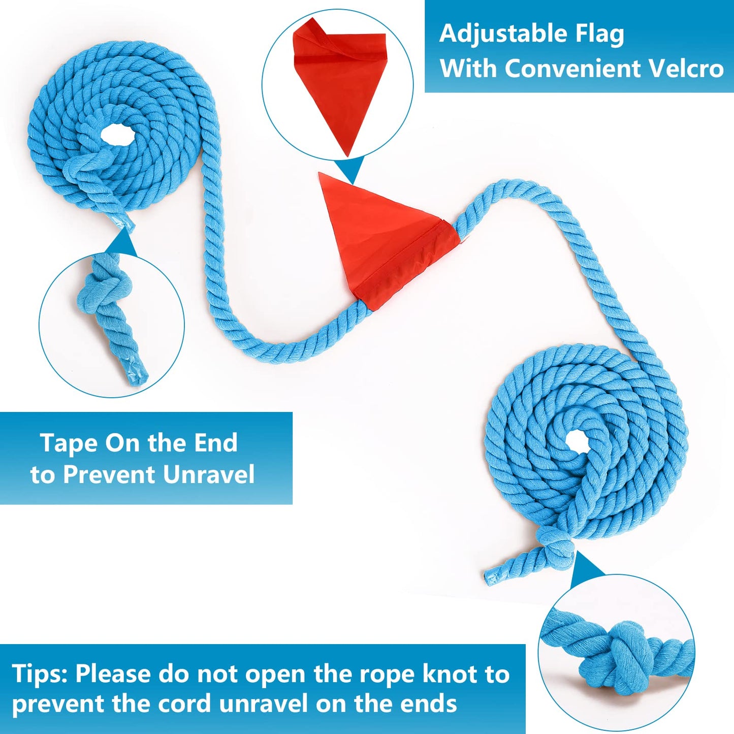 CWLAKON Tug of War Rope for Kids and Adults, Field Day Family Reunion Birthday Party Games, Outdoor Camping Picnic Backyard Carnival Games, Team Building Activities Play Set Climber Attachments Blue