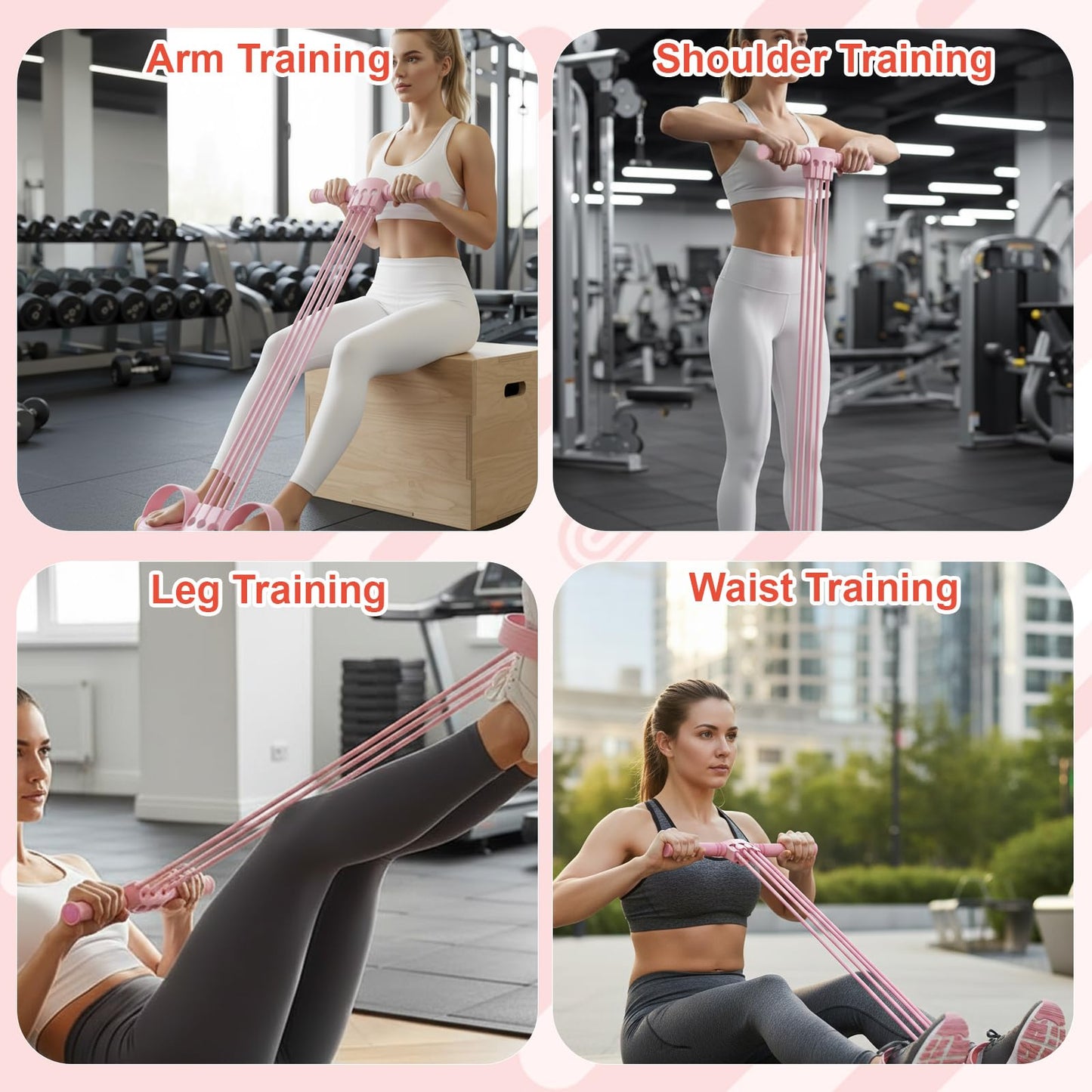 Pedal Resistance Band with Handle, Adjustable 6-Tube Foot Pedal Resistance Band, Multifunction Fitness Bands for Full Body Workout, Home Fitness Training for Abdomen, Arms, Legs & Waist
