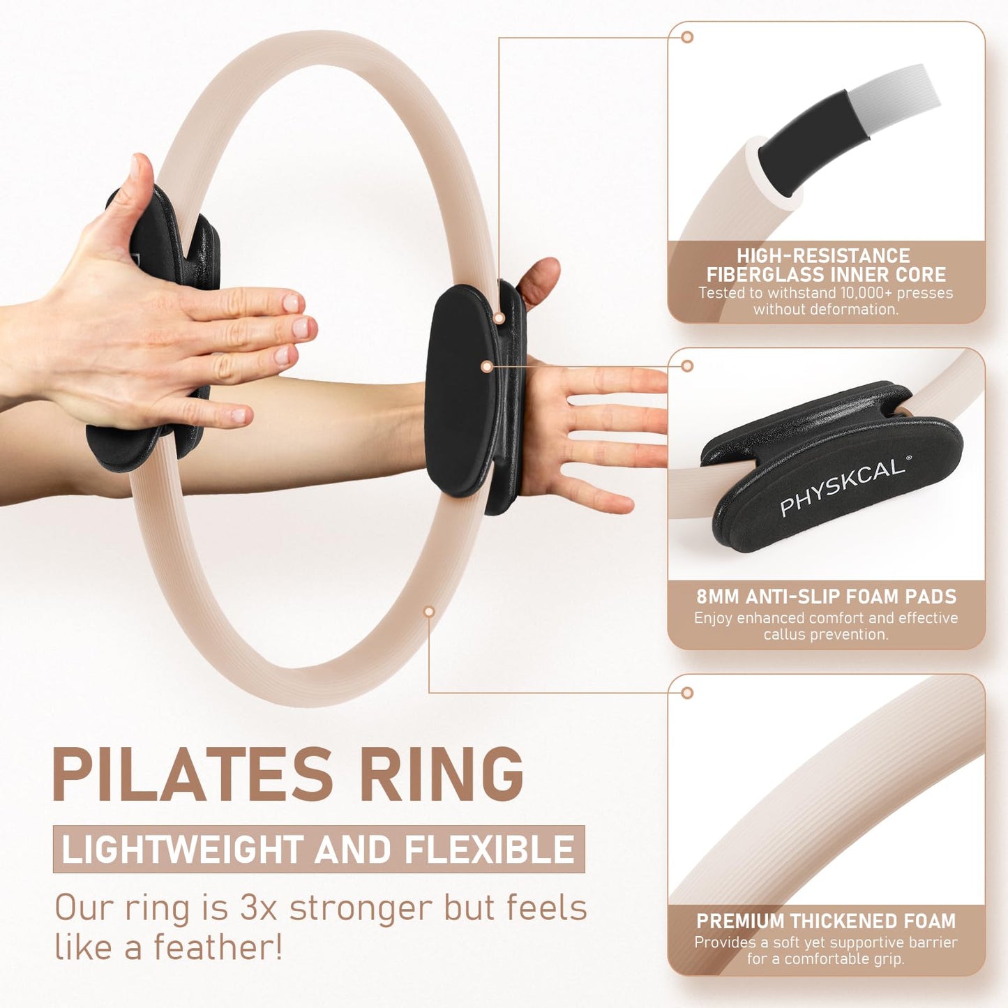PhysKcal Pilates Ring Set, Magic Ring with 1x Core Ball, 3X Resistant Loop and 2X Flex Band, Pilates on Mat Essential Kit (Nude)