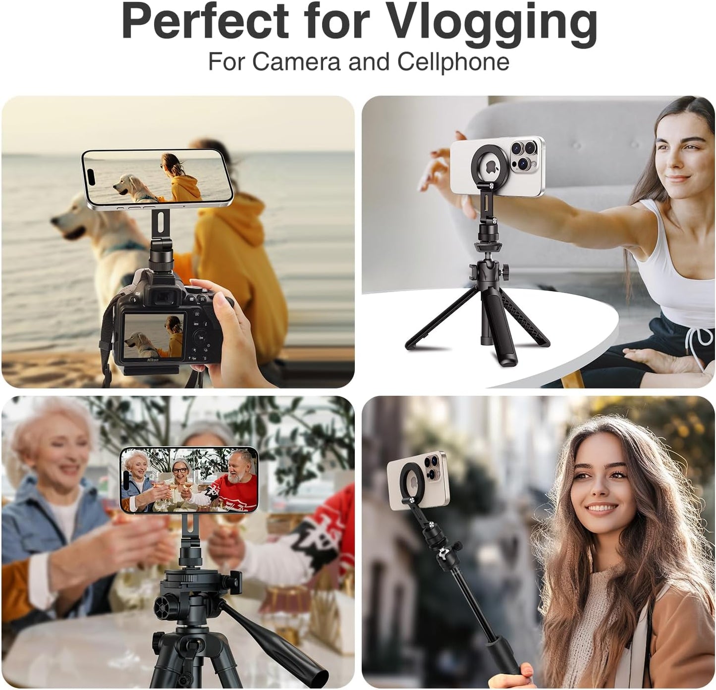 elitehood 360 1/4 180 Aluminum Magnetic Camera Phone Mount with Rotatable Cold Shoe Base, MagSafe iPhone Tripod Mount