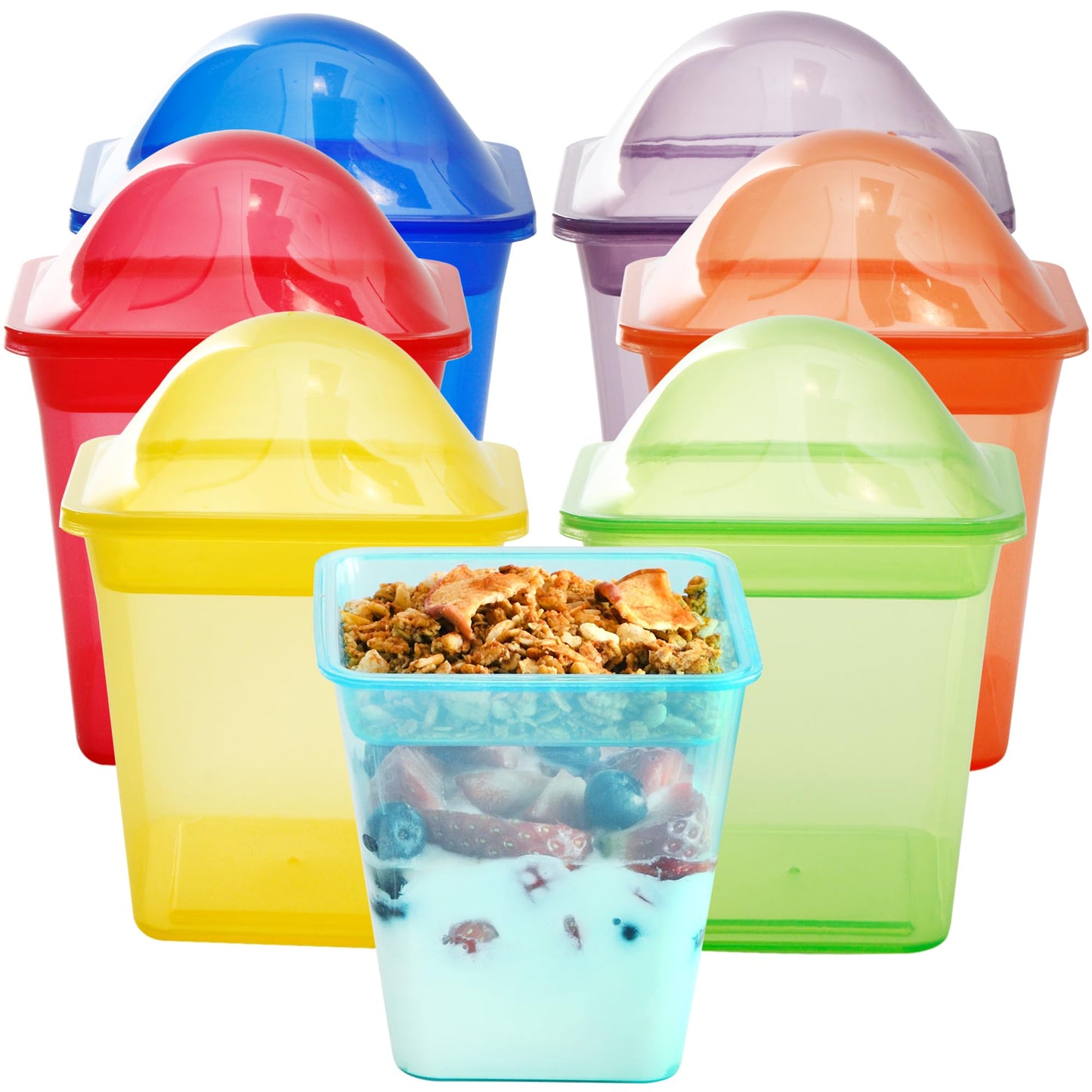Youngever 7 Sets Plastic Parfait Cups, Reusable Dessert Cups with Lids and Inserts, Medium 8 Ounce, Spill and Leak Proof