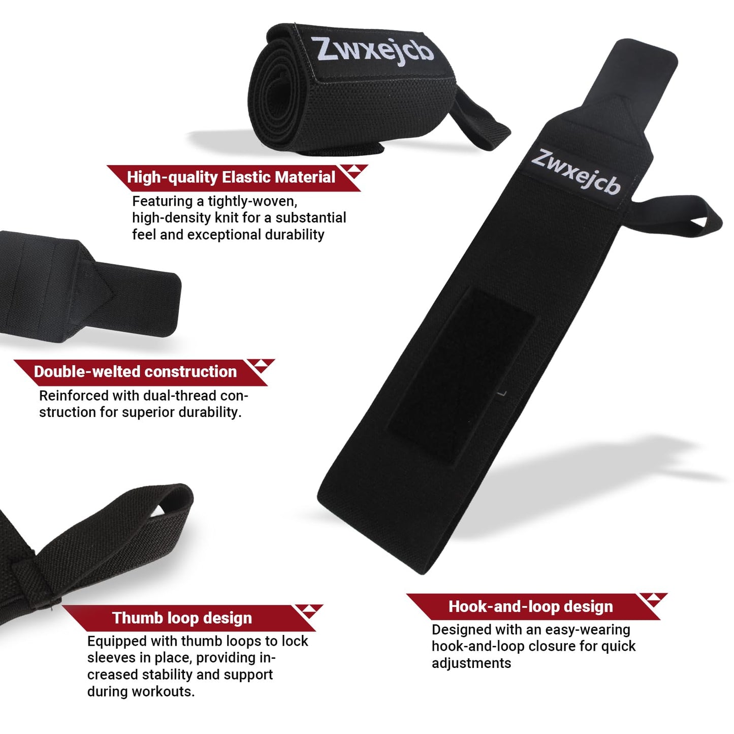 Zwxejcb Weightlifting Wrist Wraps - Heavy-Duty Support for Gym, Bench Press, and Pushups, Premium Polyester & Nylon Wrist Straps for Maximum Stability and Comfort During Strength Training - 1 Pair, Unisex for Men & Women