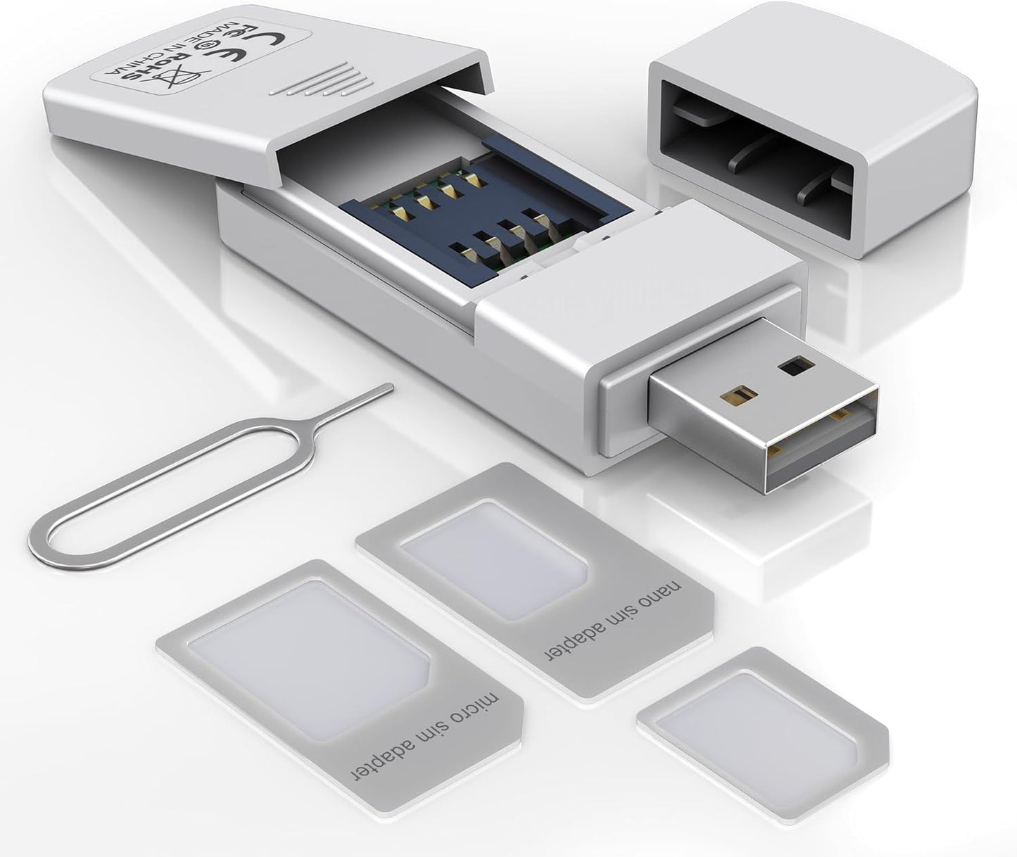 Bawanfa Pro SIM Card Adapter Reader - Sim Card Adapter Kit, Micro, Nano, Standard Sim Card Readers with Eject Pin - USB