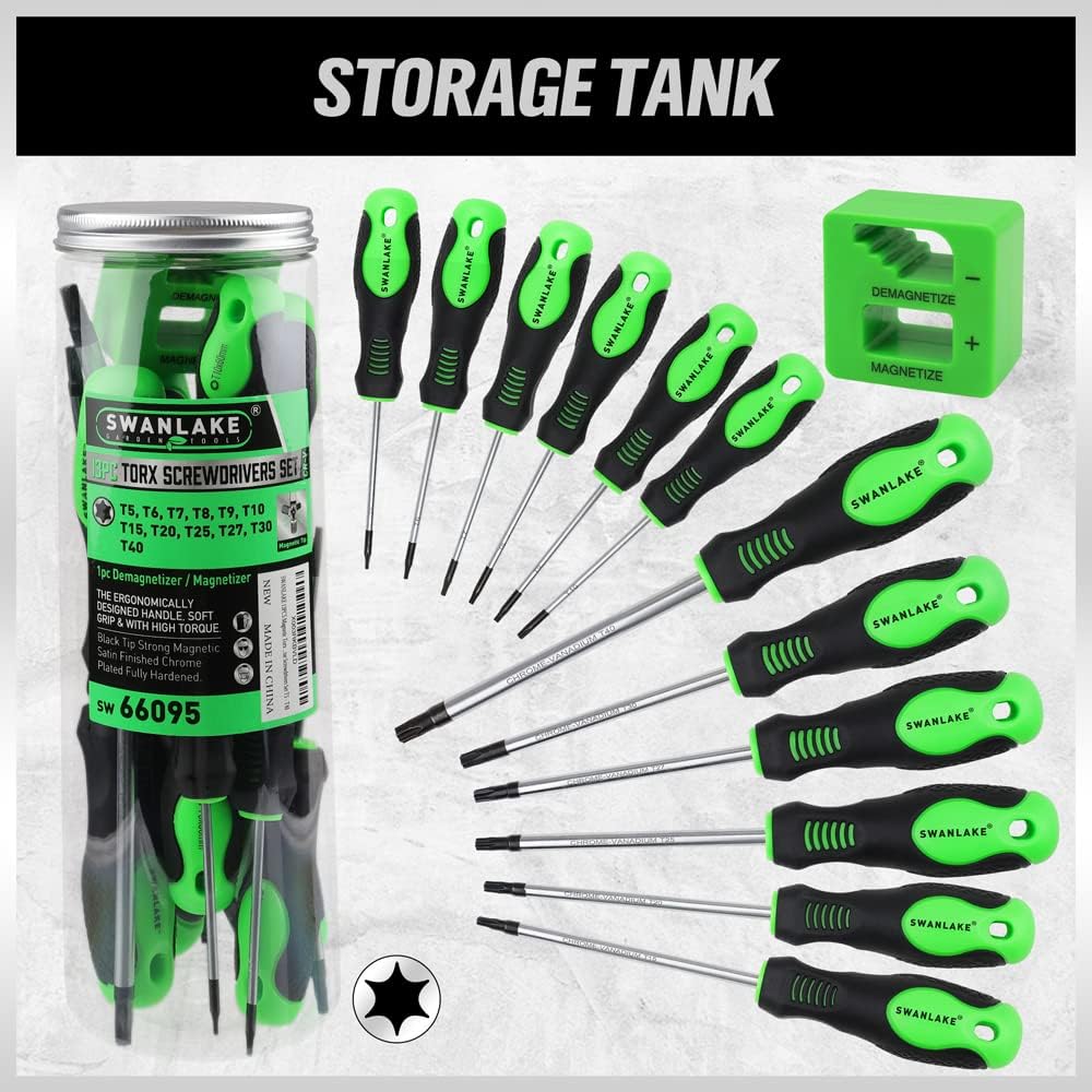 SWANLAKE Magnetic Torx Screwdriver Set - 13-Piece Star Screwdriver Kit (T5 to T40)