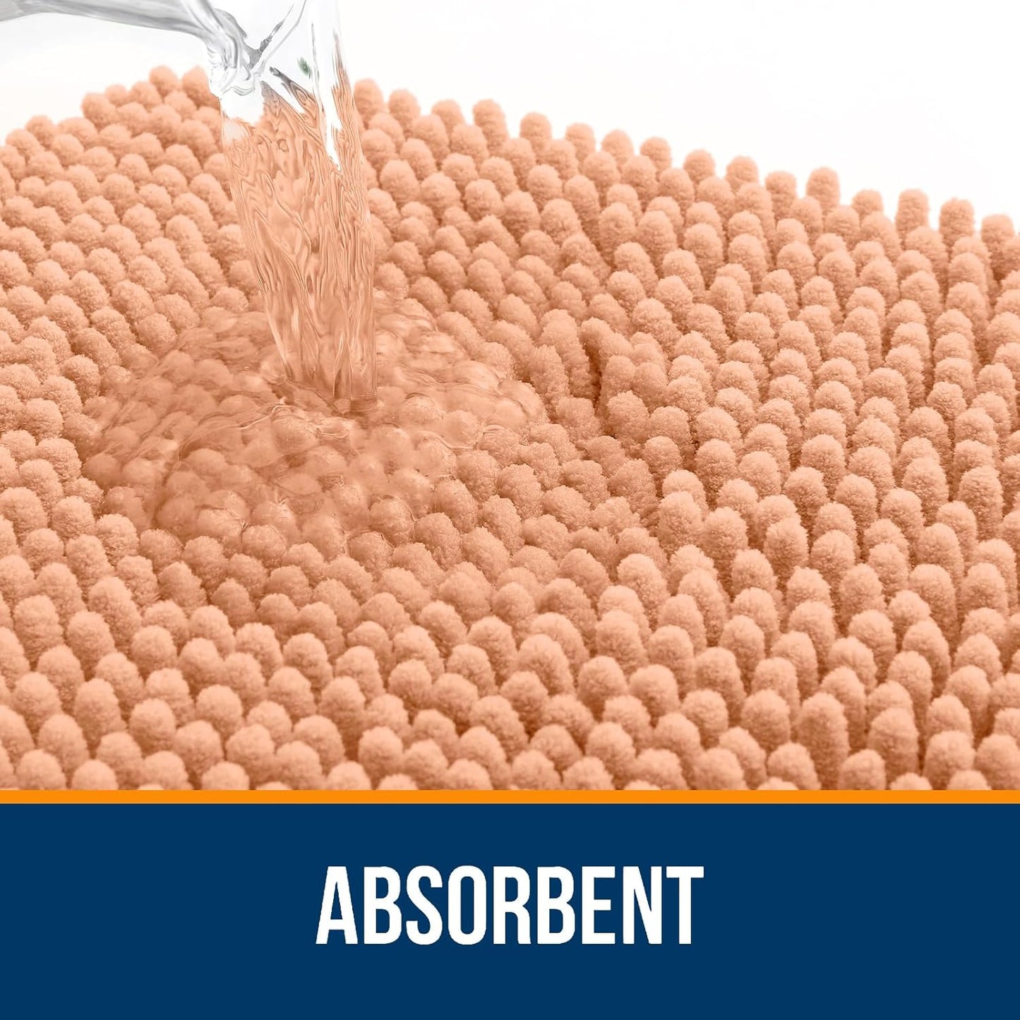 OLANLY U-Shaped Toilet Rugs - Extra Soft Chenille, Quick-Dry, Non-Slip Bath Mat | 24x20, Peach