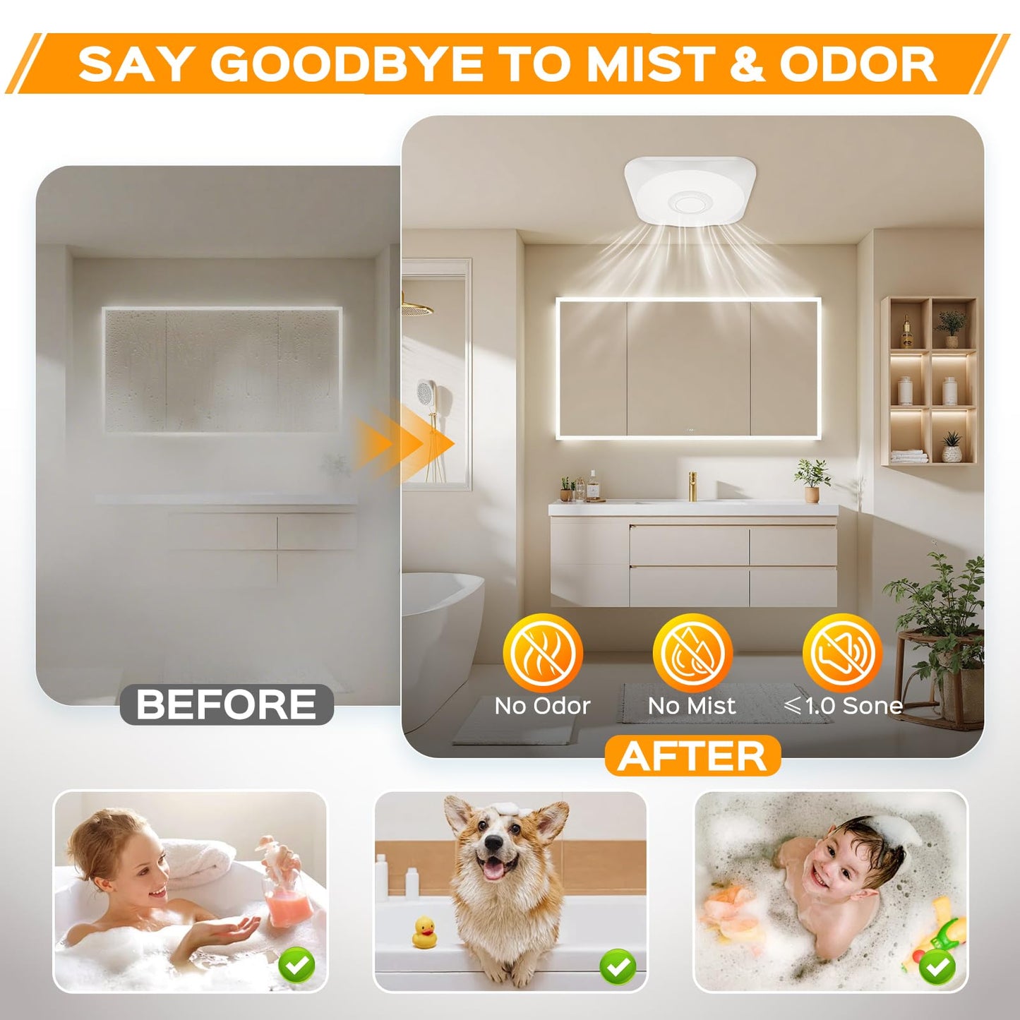 Bathroom Exhaust Fan with Light, 36W Quiet Vent Fan - 160 CFM & 1.0 Sone, 1500lm LED Light (3000K/4000K/5000K) - 5 Brightness Adjustable, 7 RGB Modes & Nightlight, Remote Control, Easy to Install