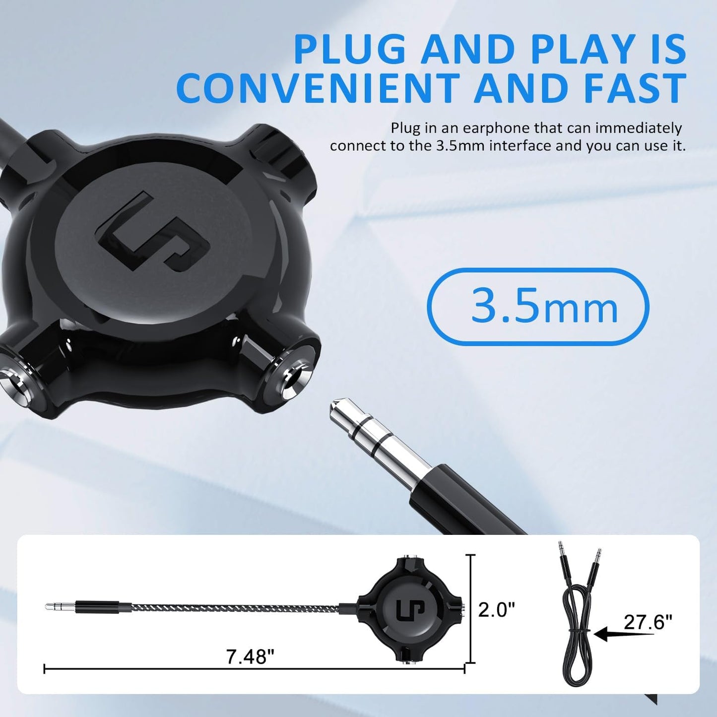 LP 3.5mm 3 iPhone(6), MP3 Headphone Splitter, Nylon-Braided Audio Stereo Splitter, Male to Female Ports for MacBook