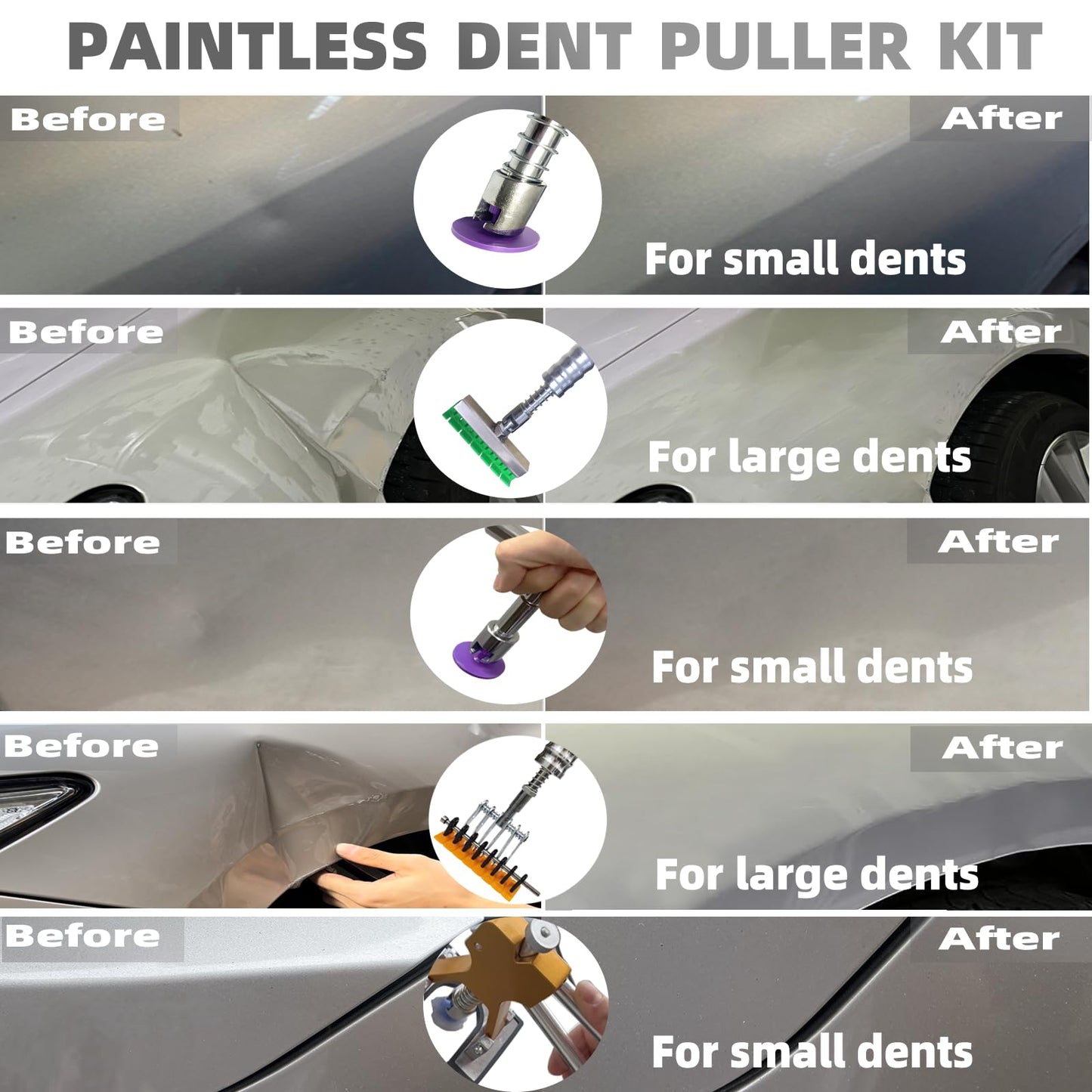 NIUVOCY 159pcs/Set Auto Body Dent Repair Tools Kit,Big Size Slide Puller&Dent Rods Crowbar,paintless Car Dent Lifter Hail Removal,A Complete Car Dent Repair Tools Set for Professional Car Repair Shop