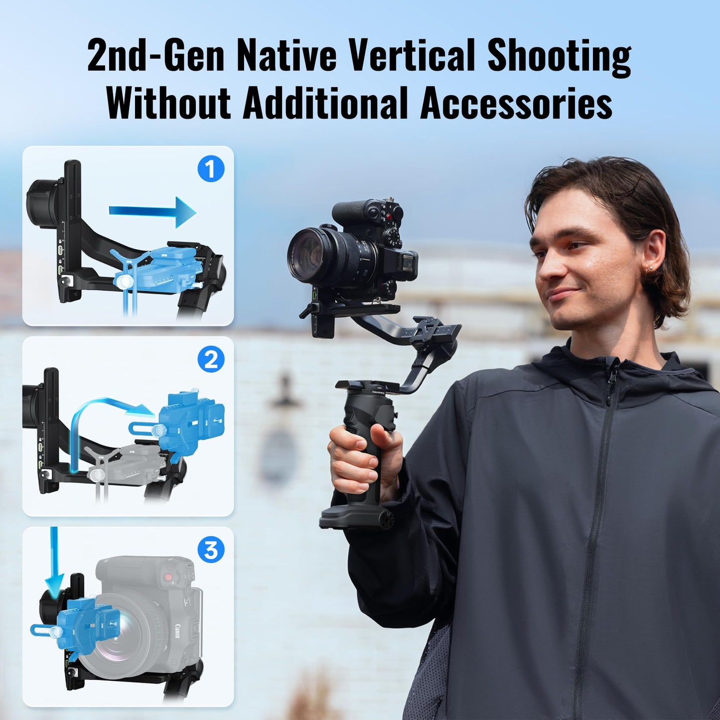 ZHIYUN Crane 4E 3-Axis Camera Stabilizer for DSLR and Mirrorless Cameras, Camera Gimbal Compatible with Canon/Nikon/Sony, Native Vertical Shooting, Bluetooth Shutter Control, Dark Gray